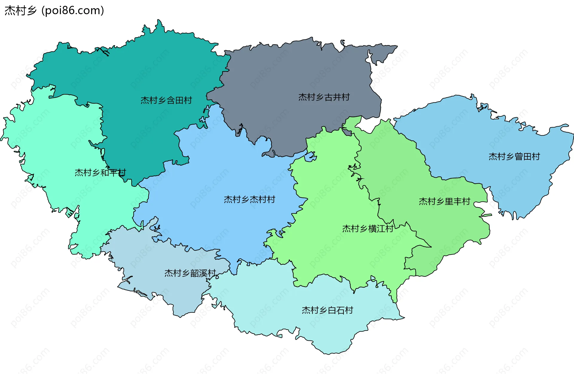 杰村乡边界地图(五级行政区划)