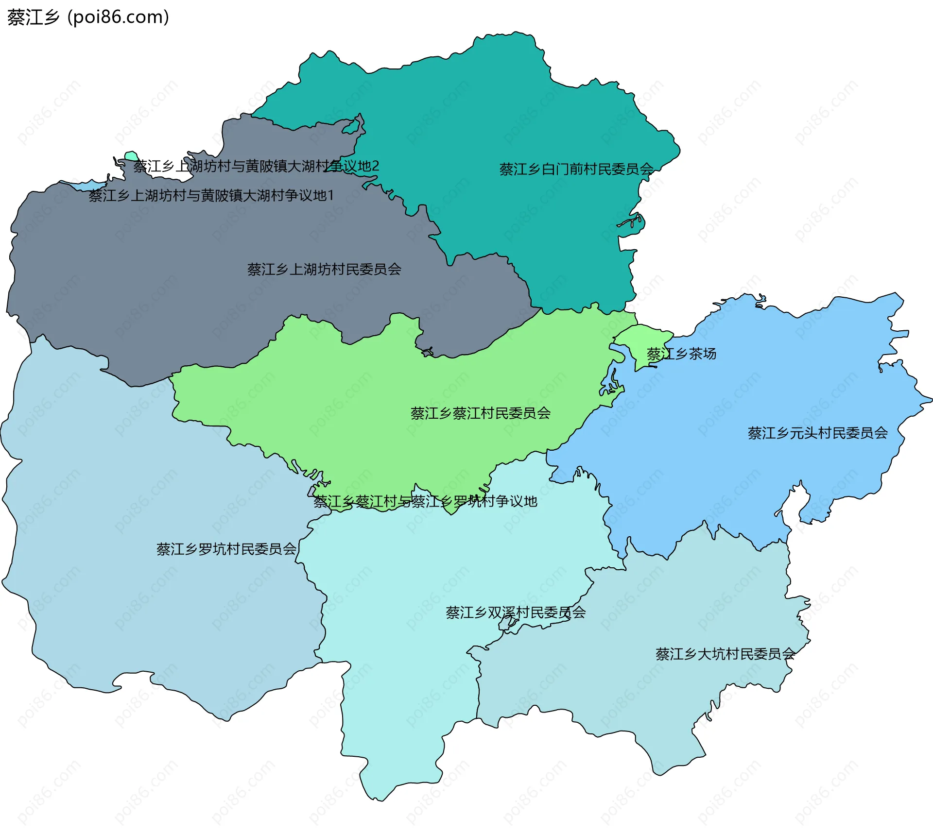 蔡江乡边界地图(五级行政区划)