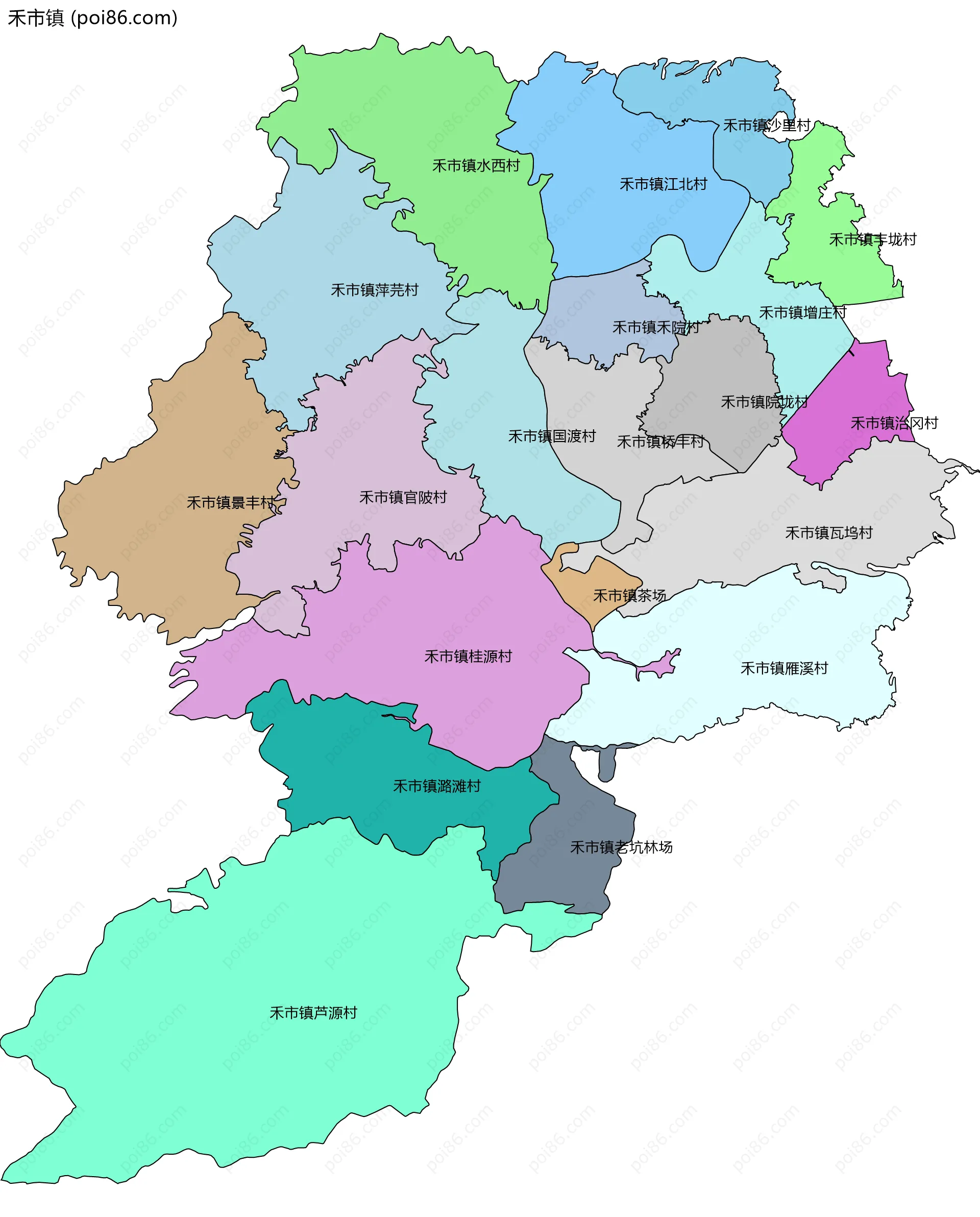 禾市镇边界地图(五级行政区划)