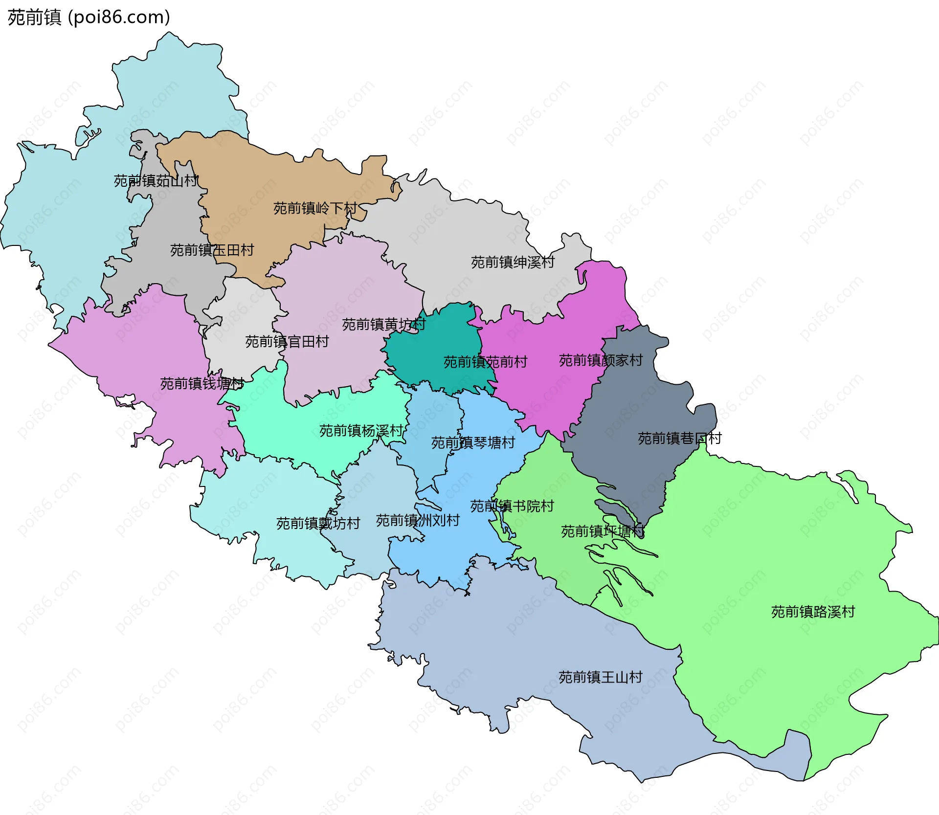 苑前镇边界地图(五级行政区划)