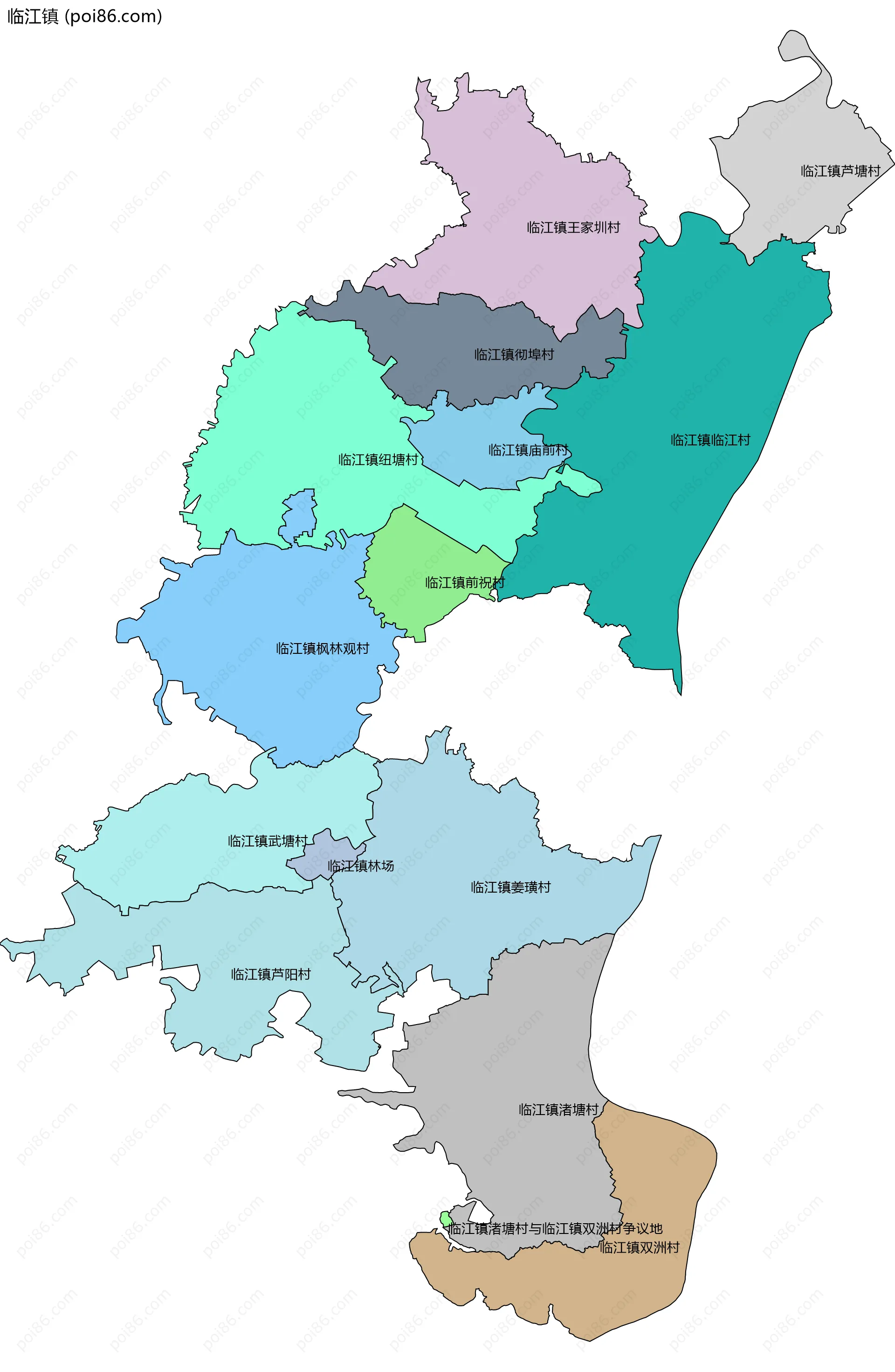 临江镇边界地图(五级行政区划)