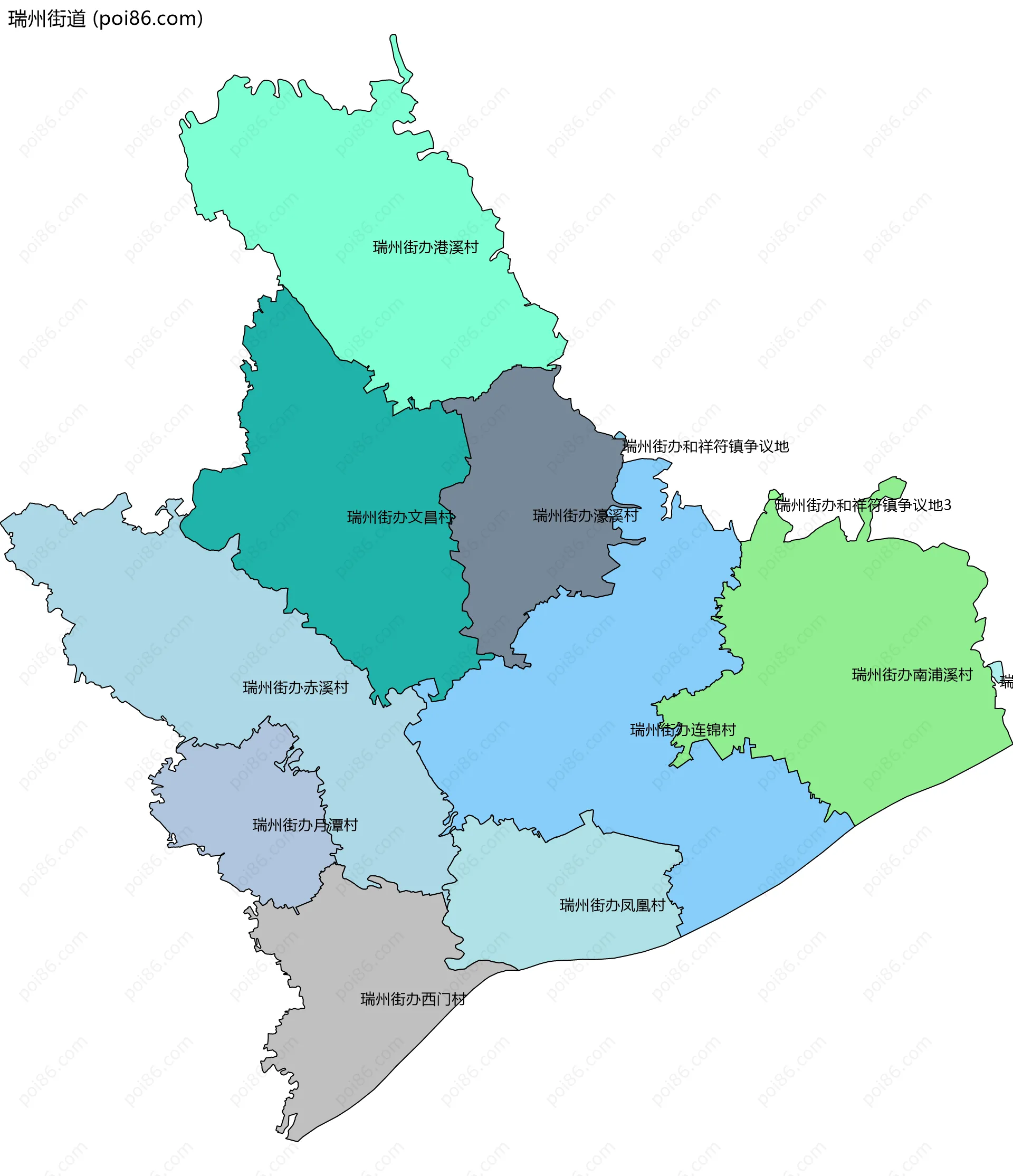 瑞州街道边界地图(五级行政区划)