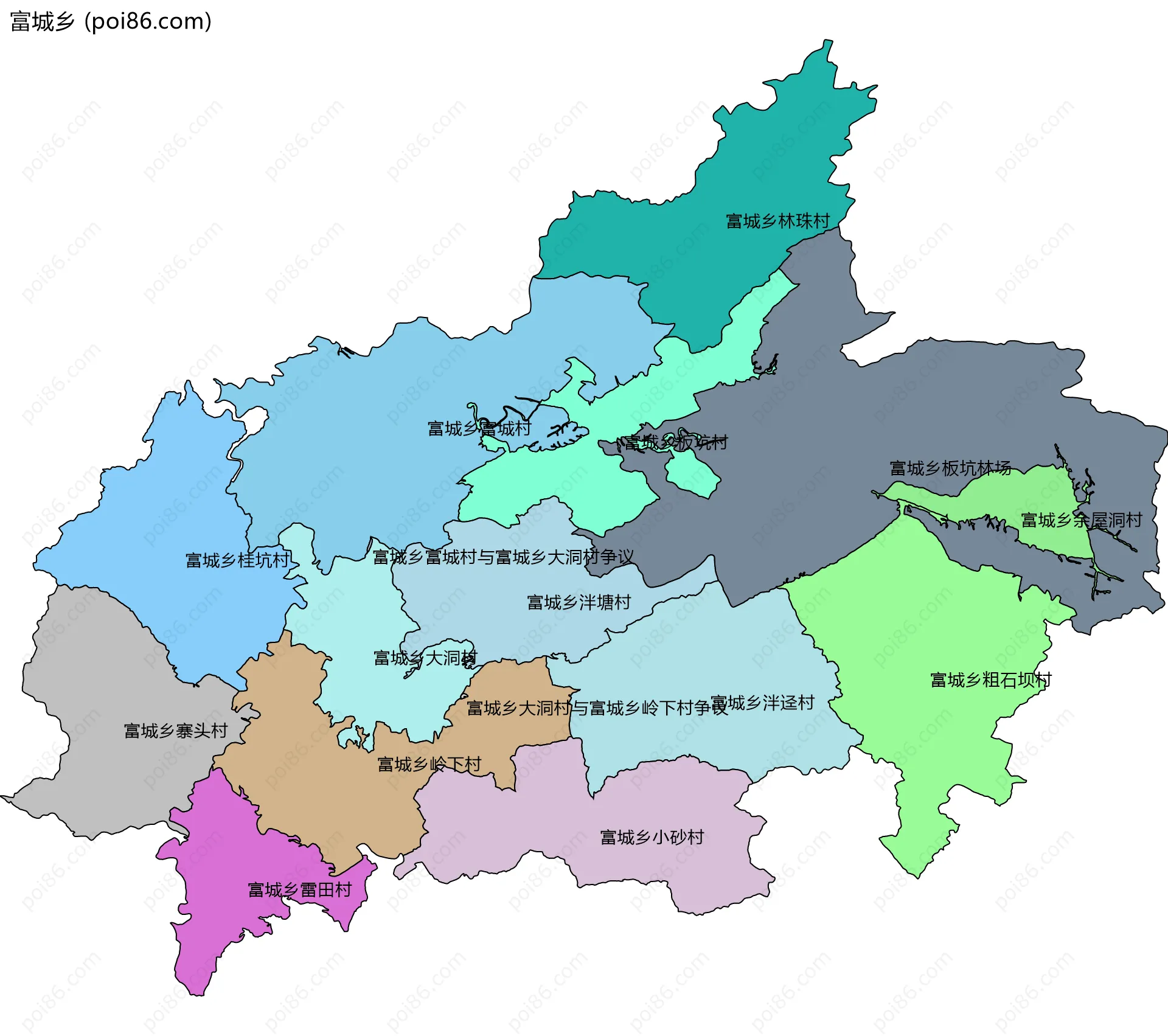 富城乡边界地图(五级行政区划)