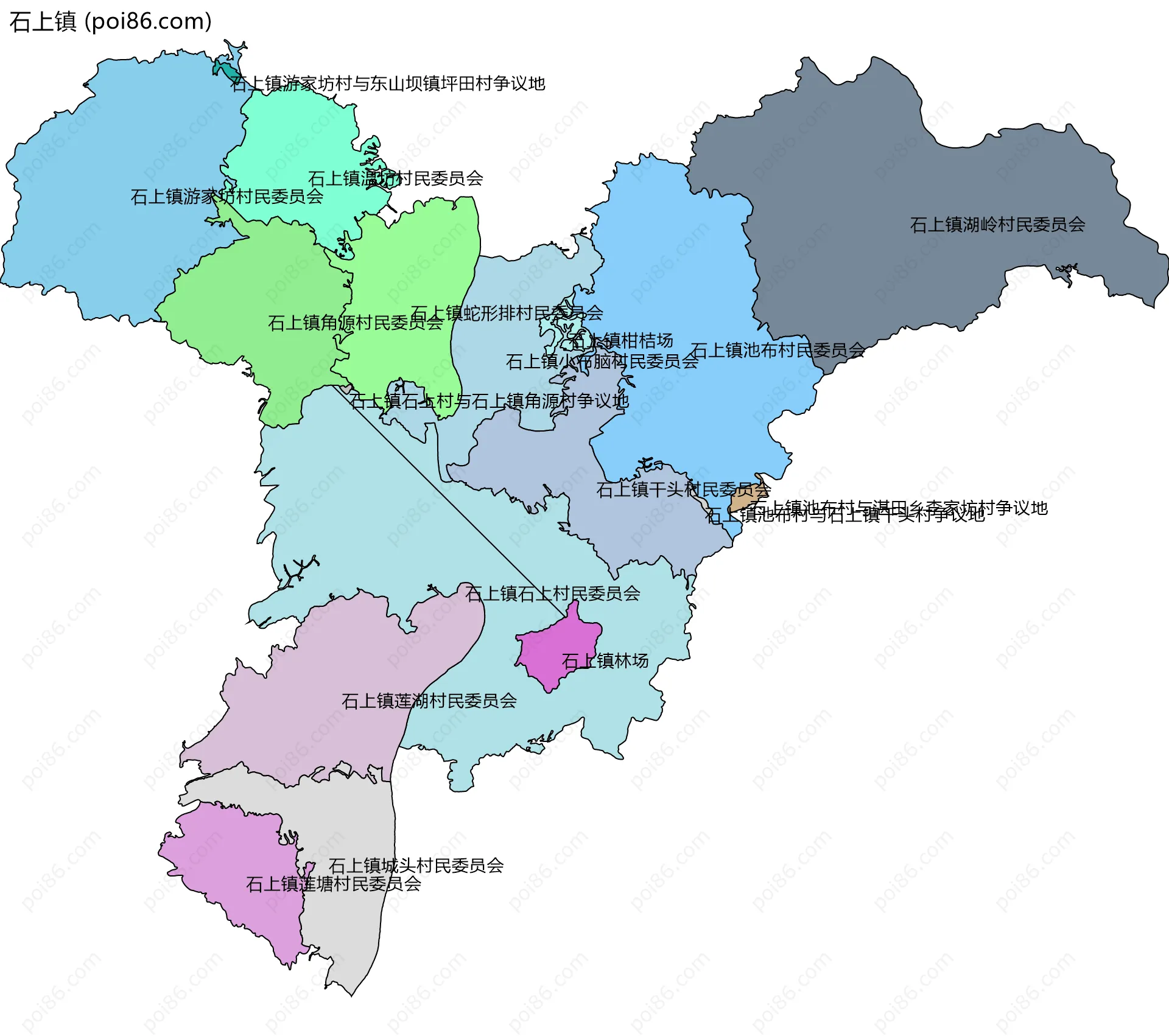 石上镇边界地图(五级行政区划)