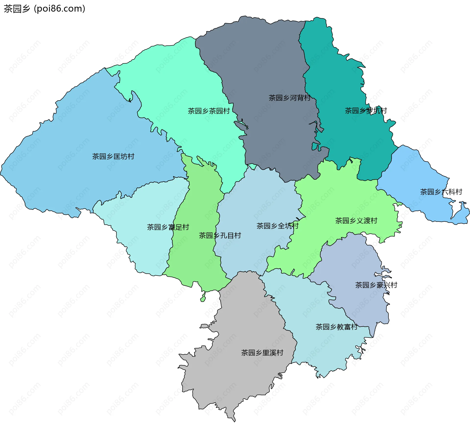 茶园乡边界地图(五级行政区划)