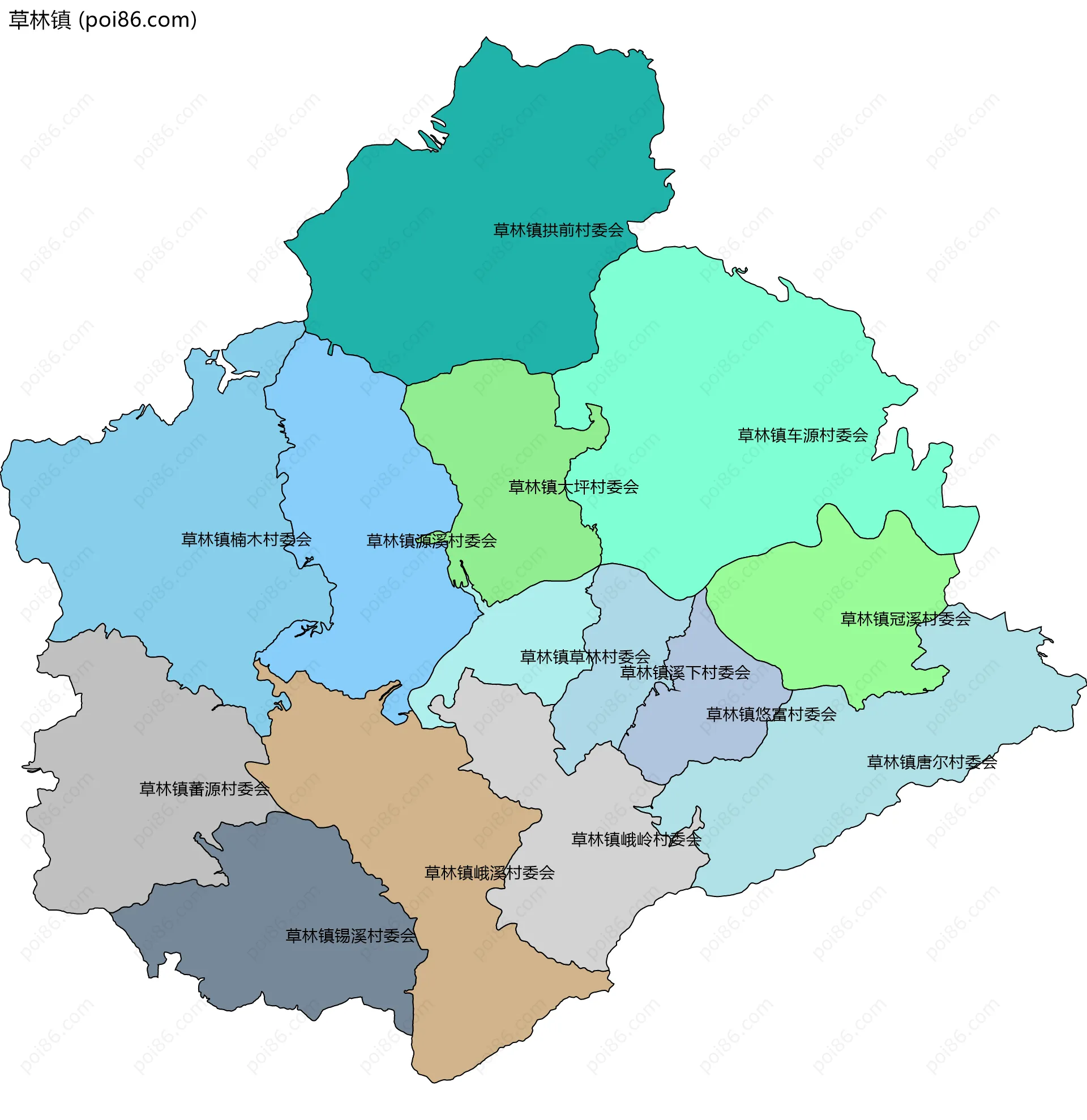 草林镇边界地图(五级行政区划)