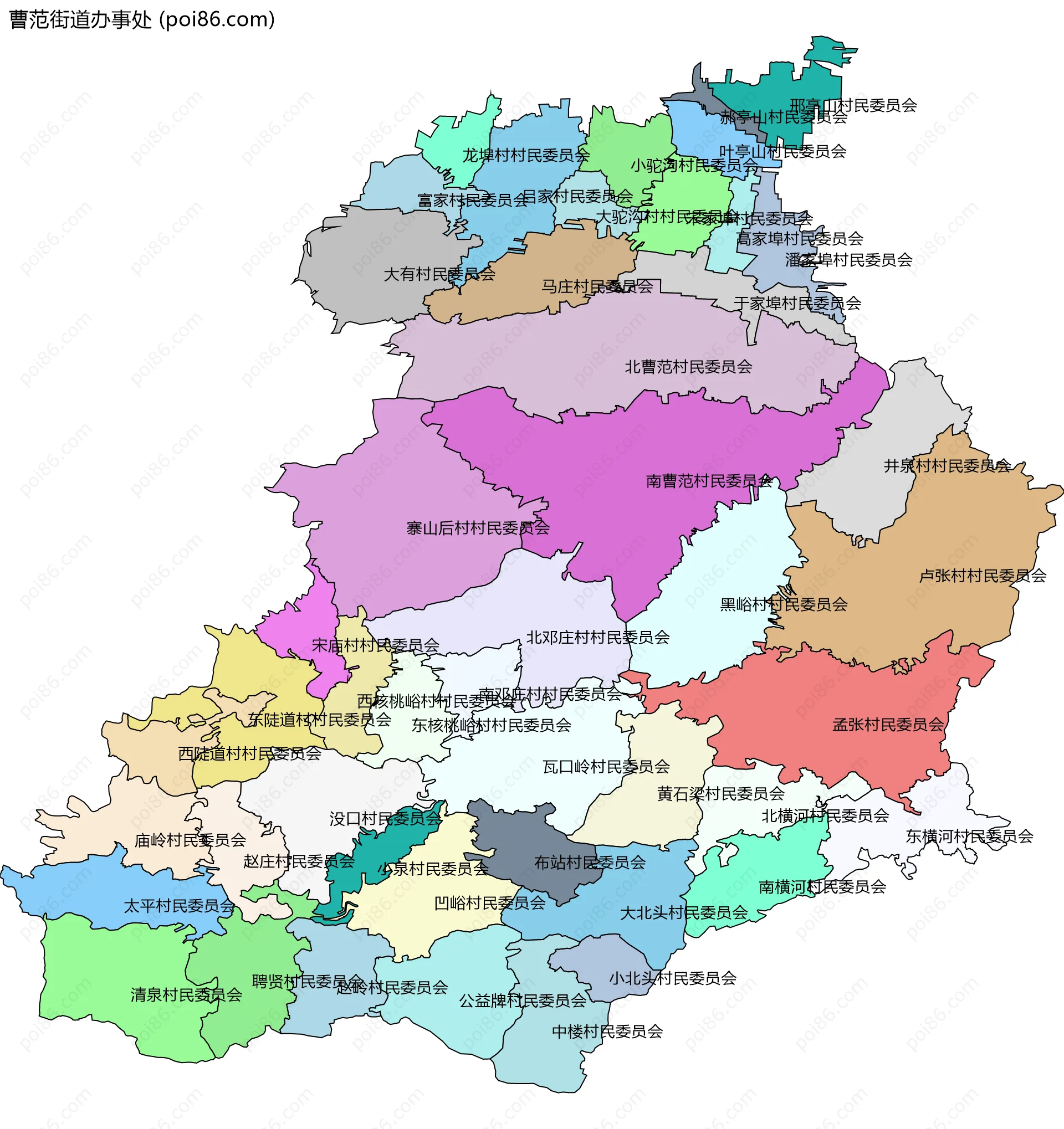 曹范街道办事处边界地图(五级行政区划)
