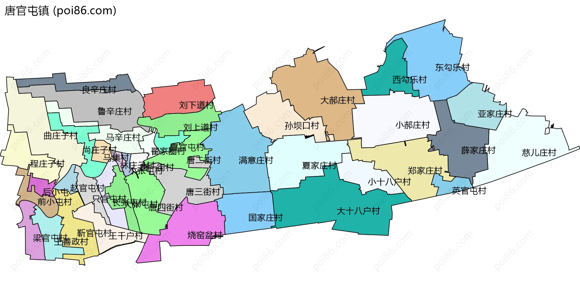 唐官屯镇边界地图(五级行政区划)