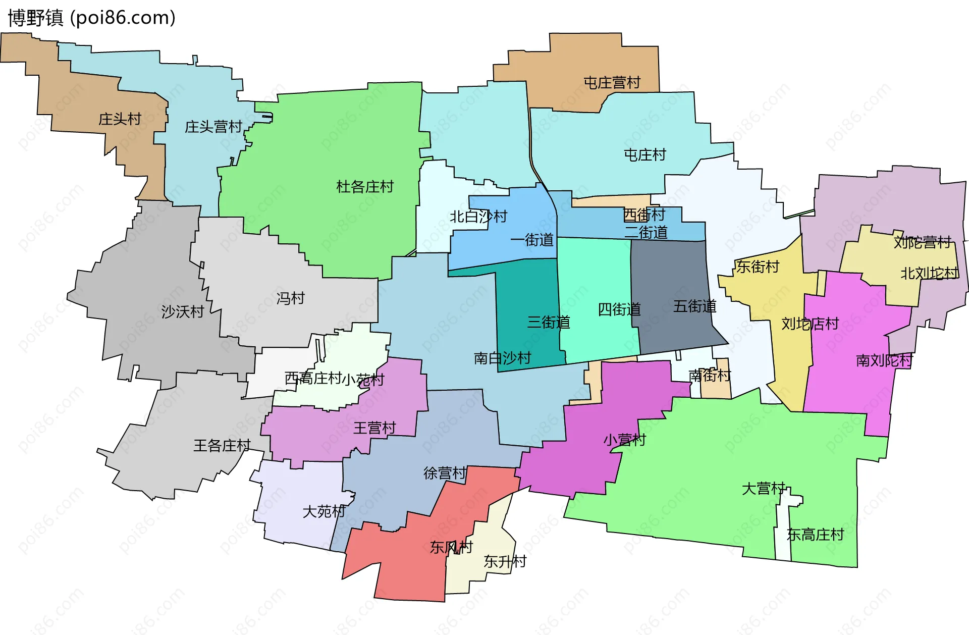 博野镇边界地图(五级行政区划)