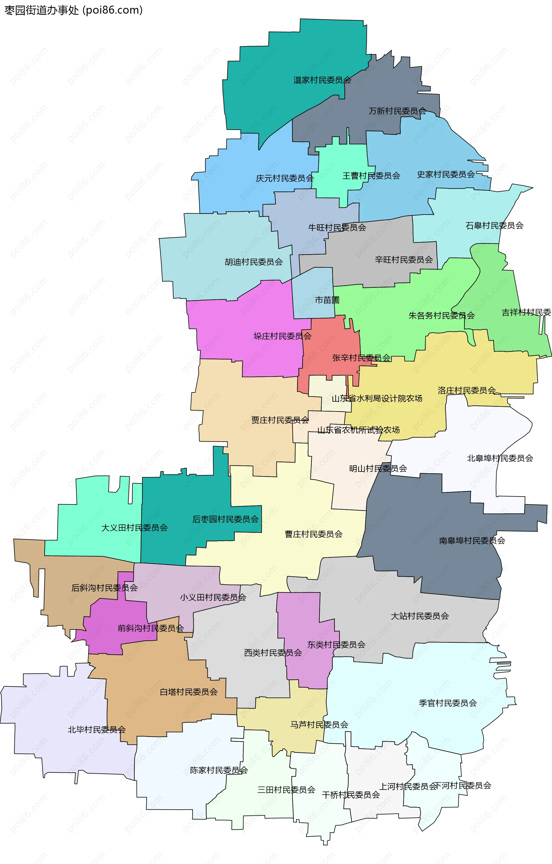 枣园街道办事处边界地图(五级行政区划)