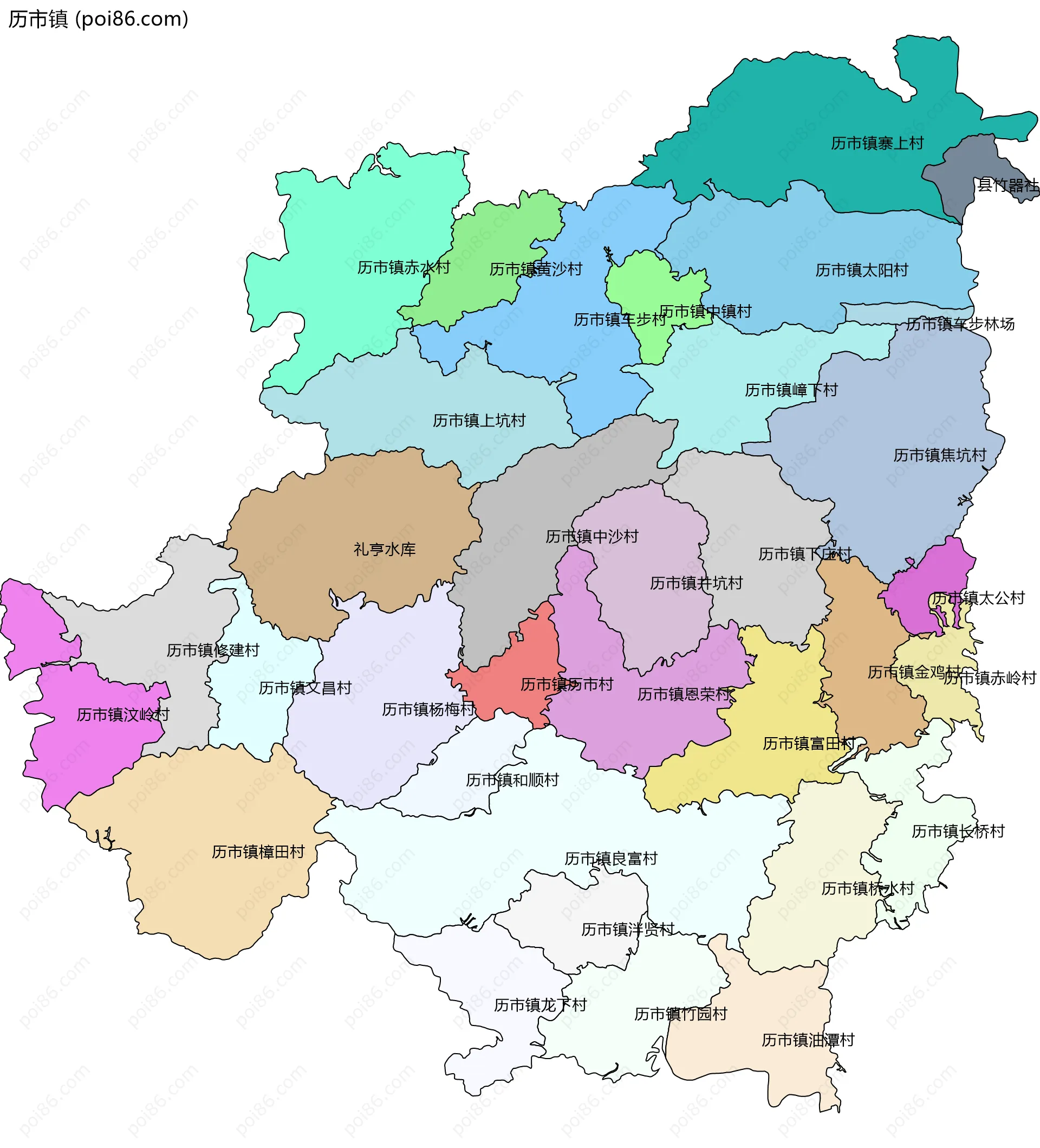 历市镇边界地图(五级行政区划)