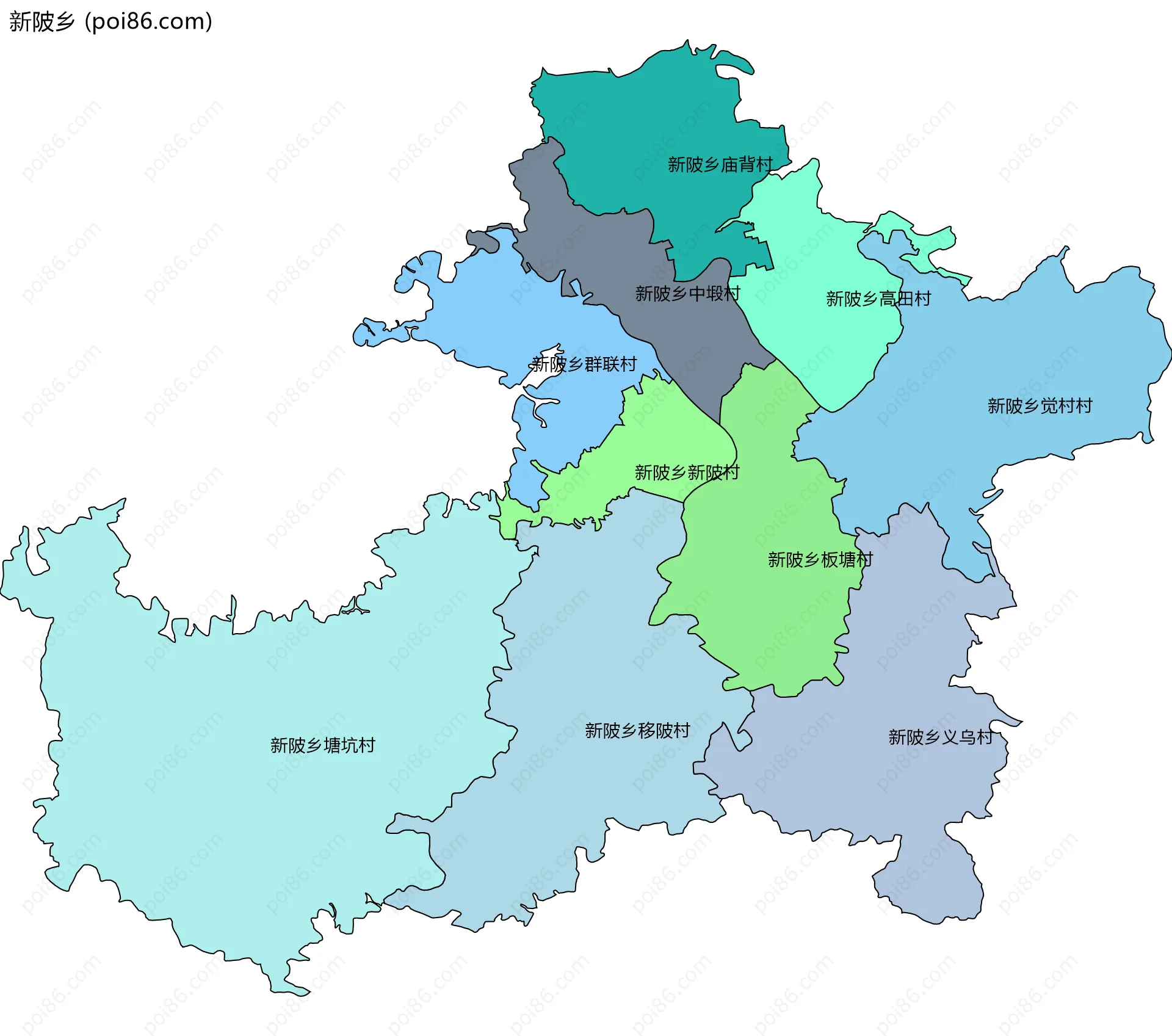 新陂乡边界地图(五级行政区划)
