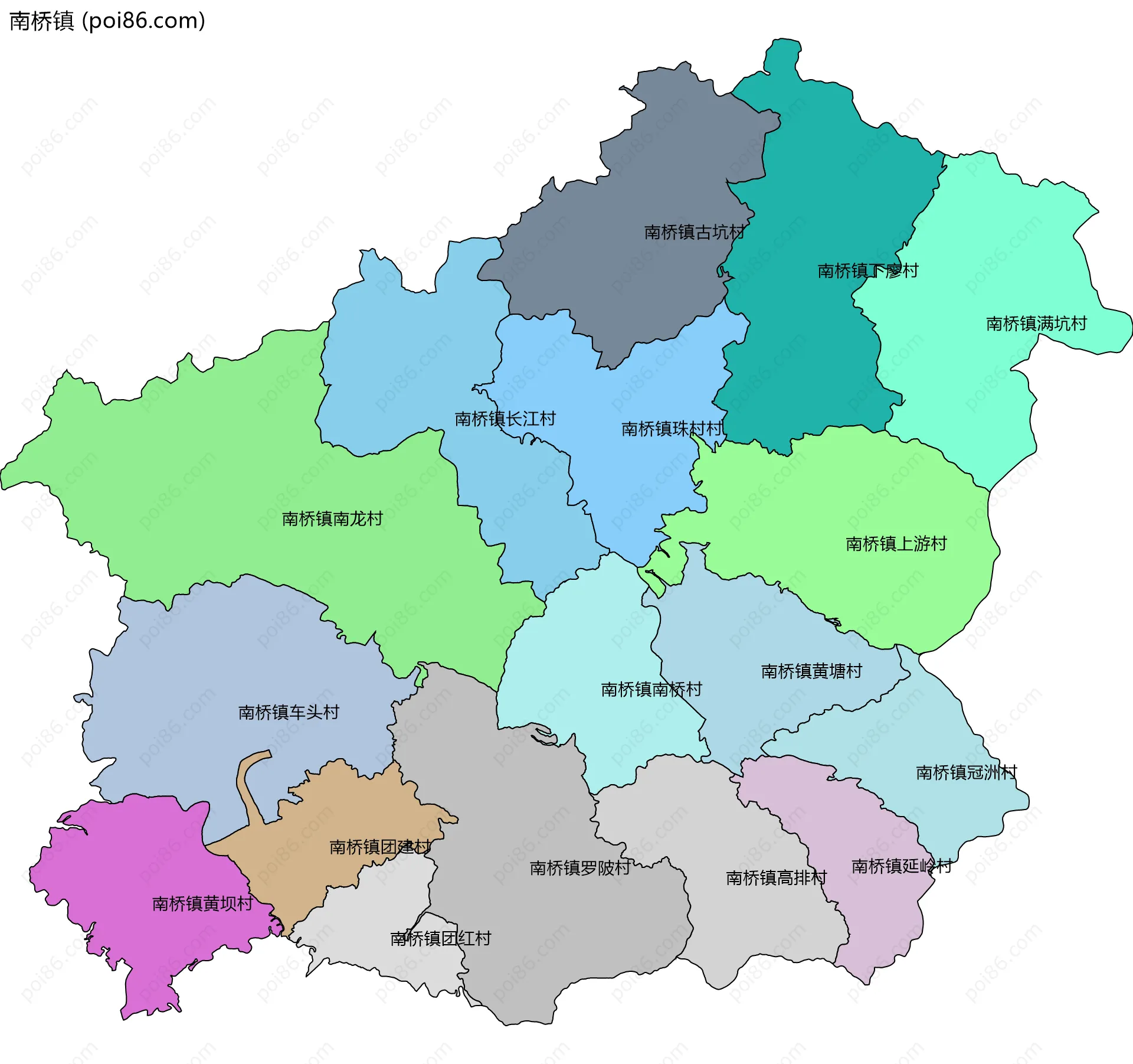 南桥镇边界地图(五级行政区划)