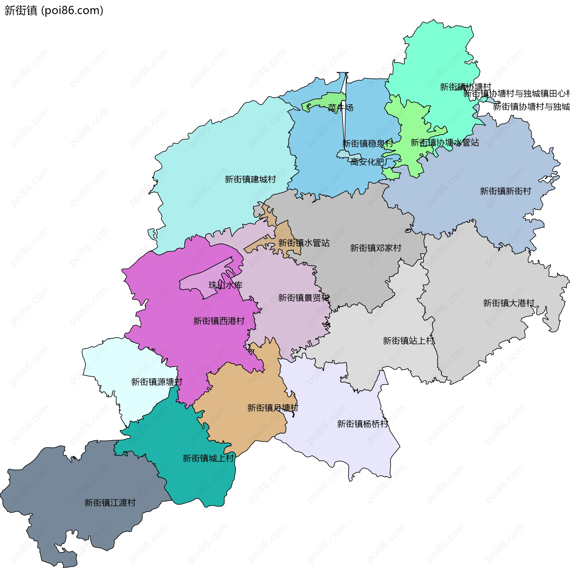 新街镇边界地图(五级行政区划)