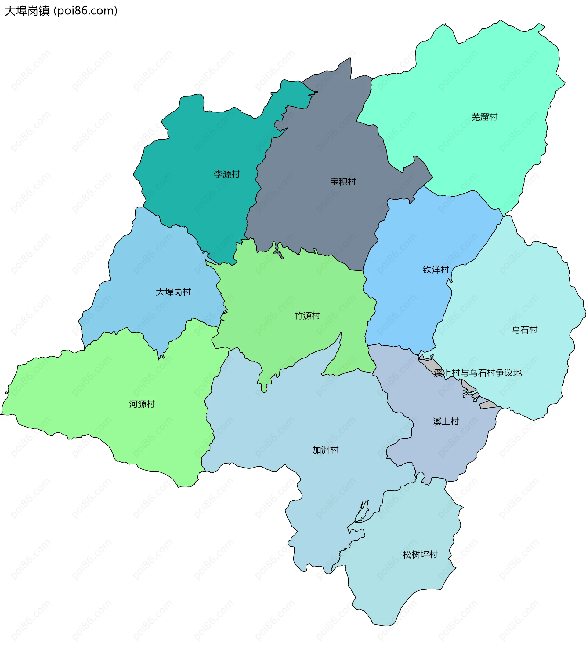 大埠岗镇边界地图(五级行政区划)