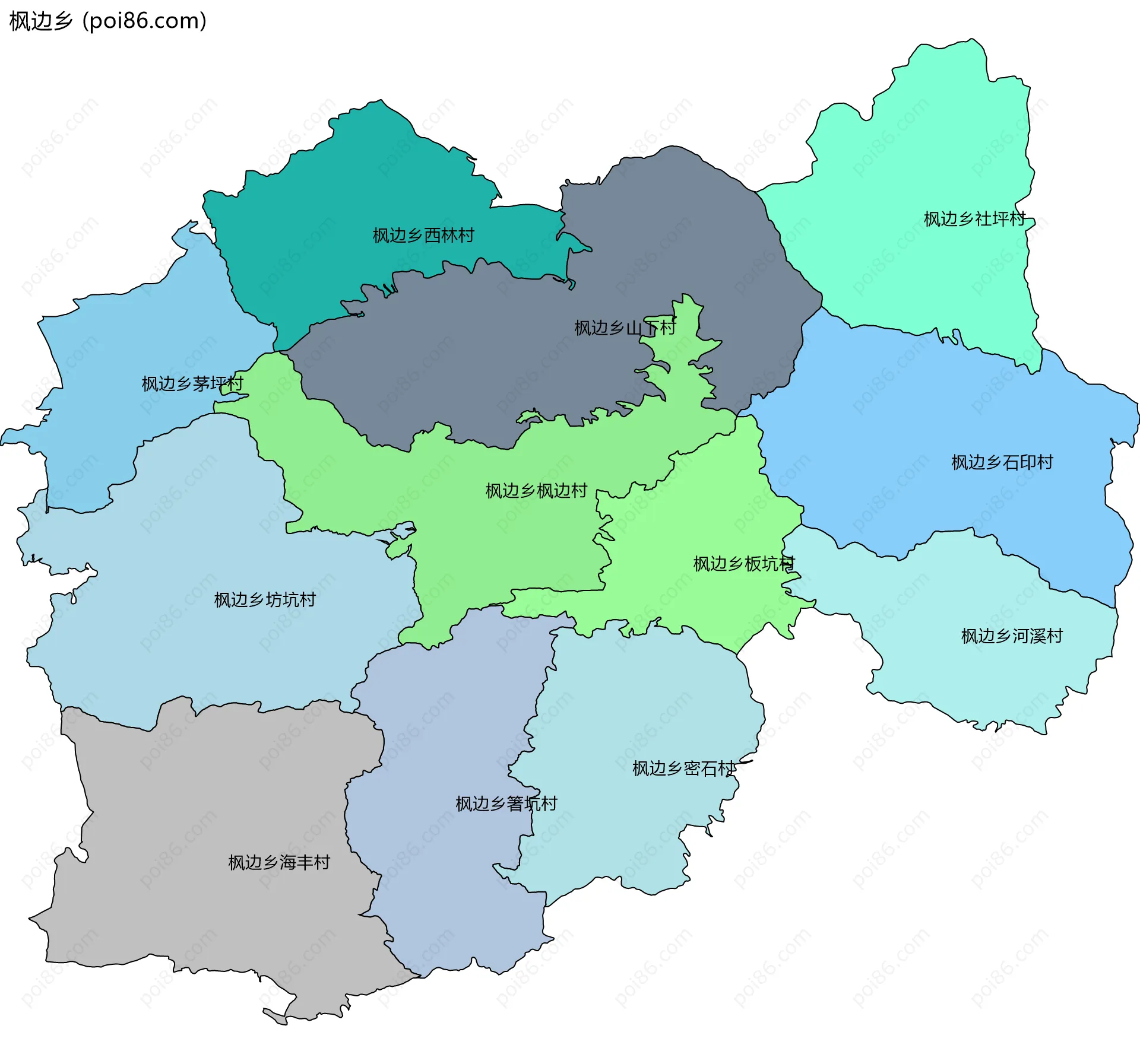 枫边乡边界地图(五级行政区划)