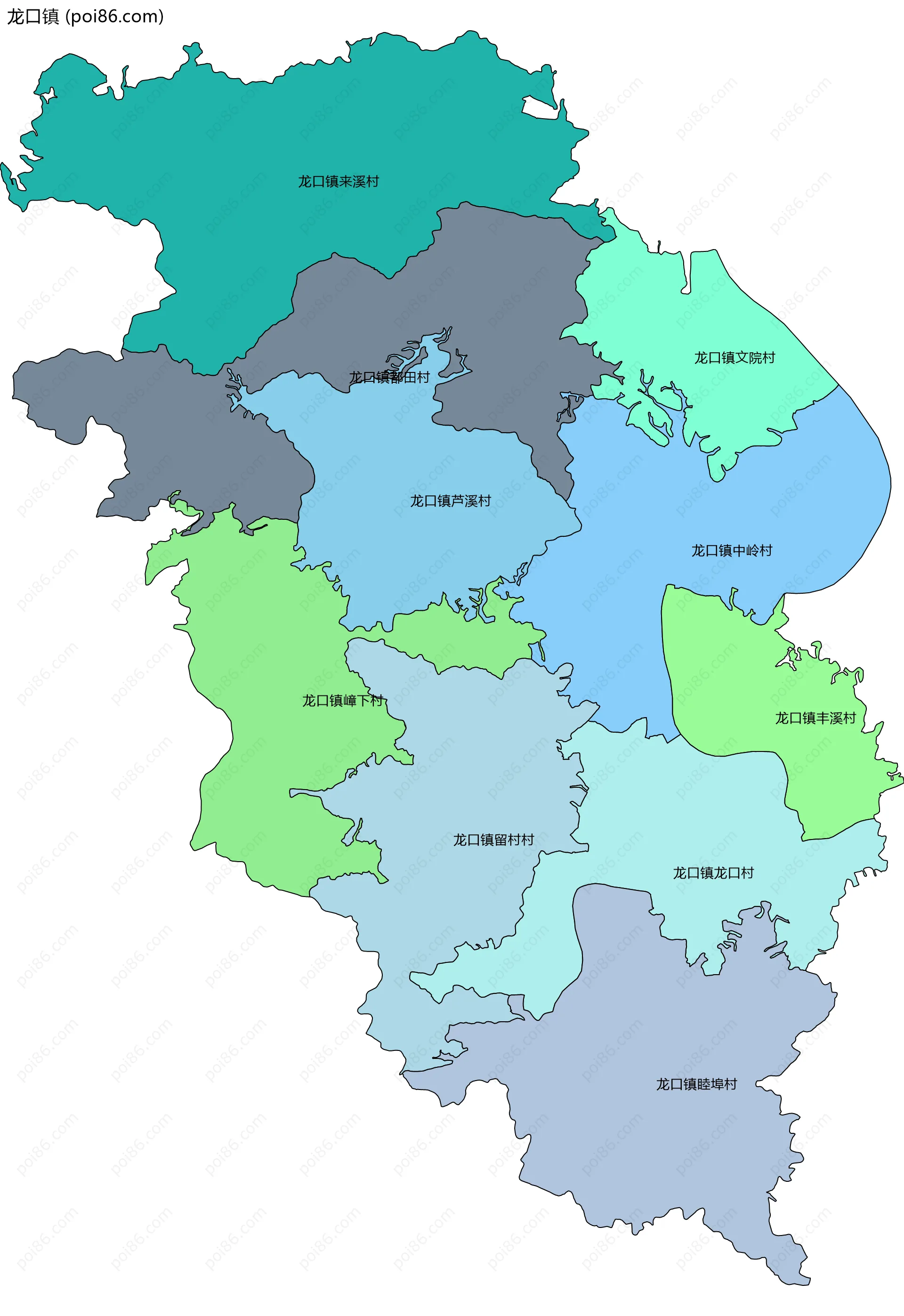 龙口镇边界地图(五级行政区划)