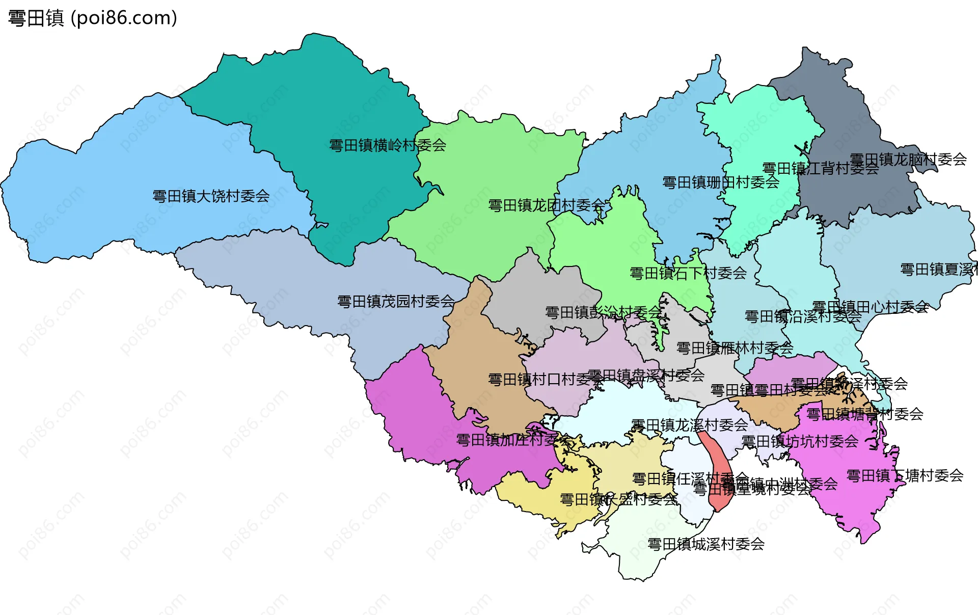 雩田镇边界地图(五级行政区划)