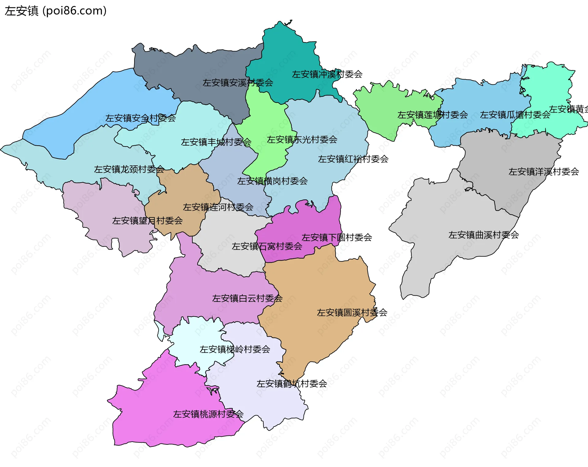 左安镇边界地图(五级行政区划)