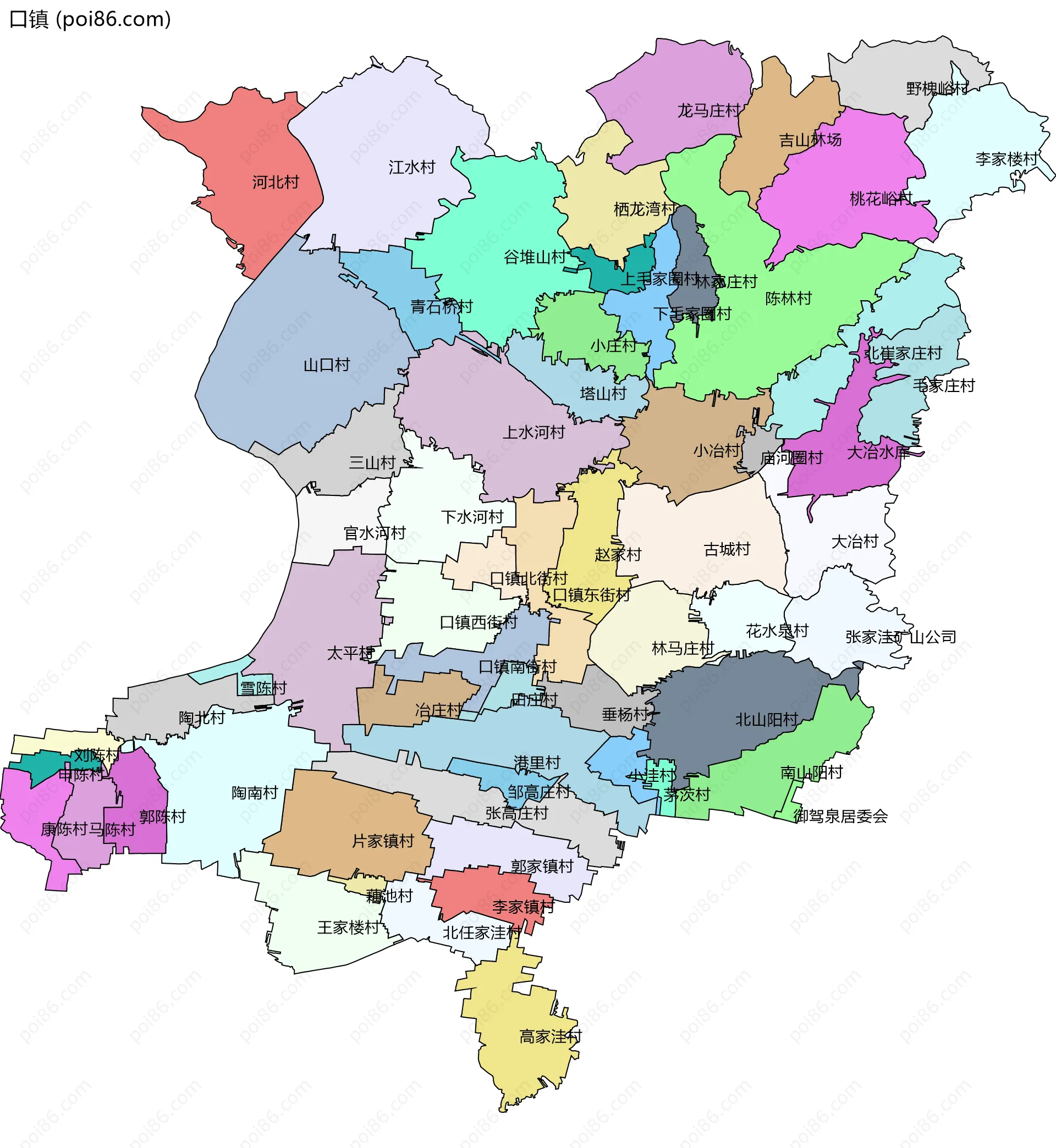 口镇边界地图(五级行政区划)