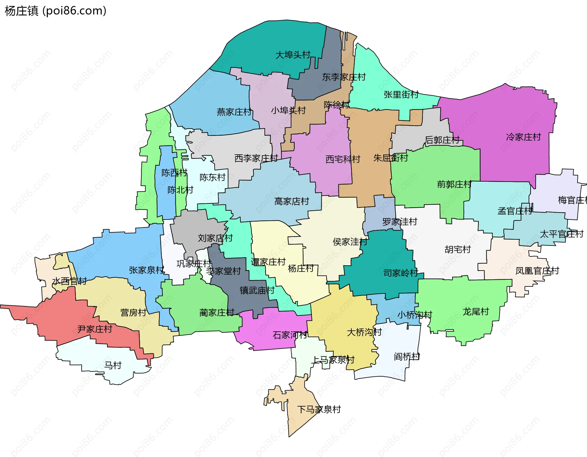 杨庄镇边界地图(五级行政区划)