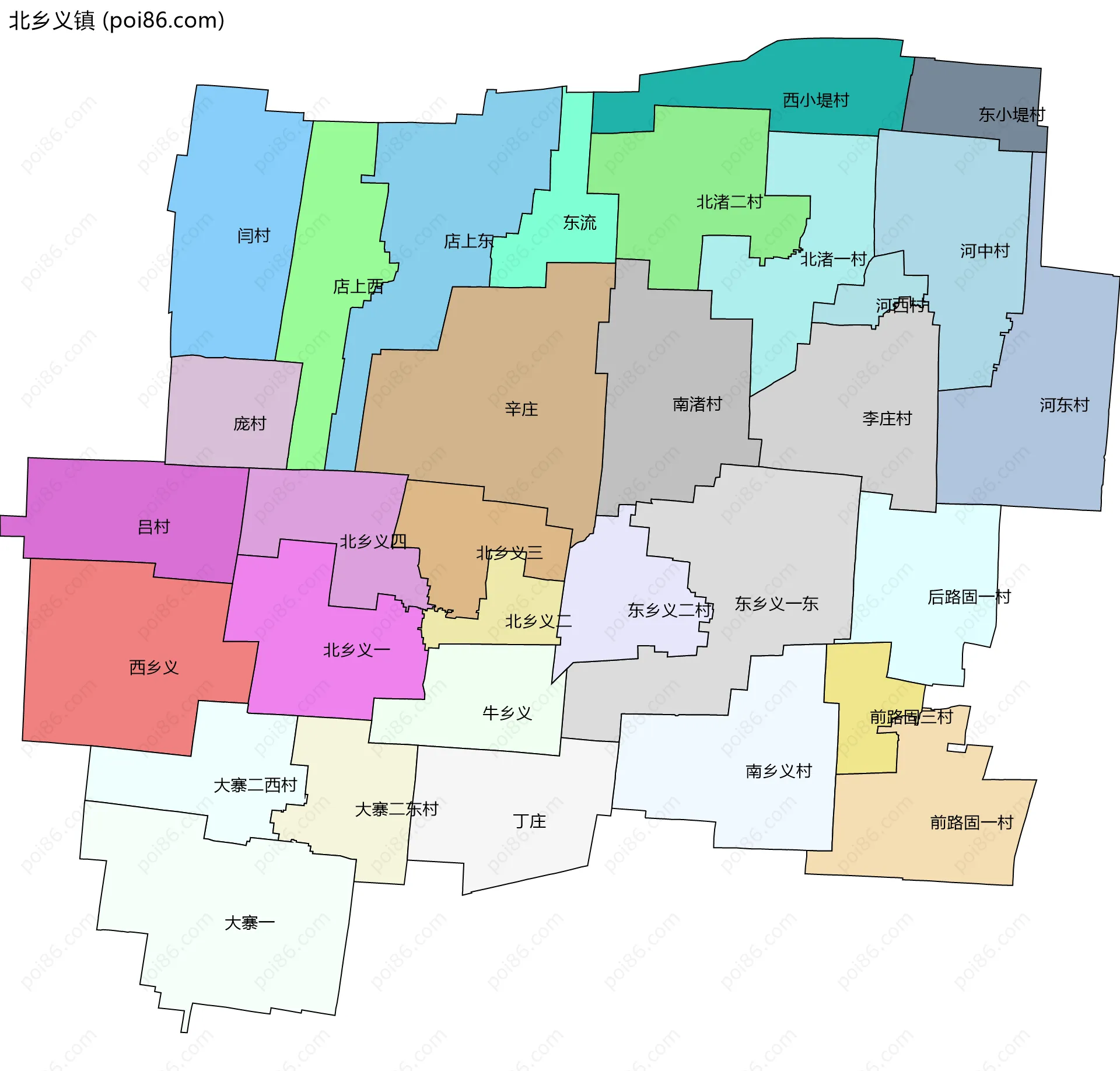 北乡义镇边界地图(五级行政区划)