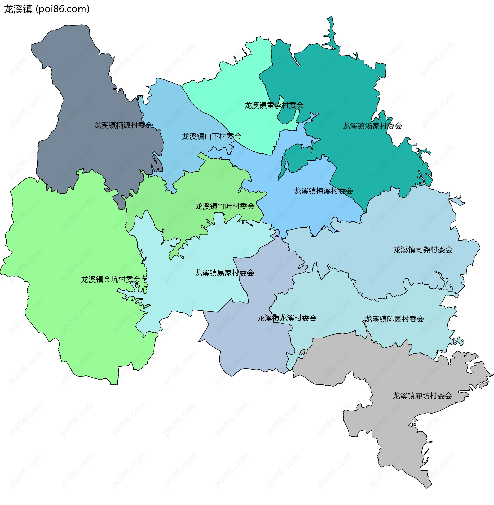 龙溪镇边界地图(五级行政区划)