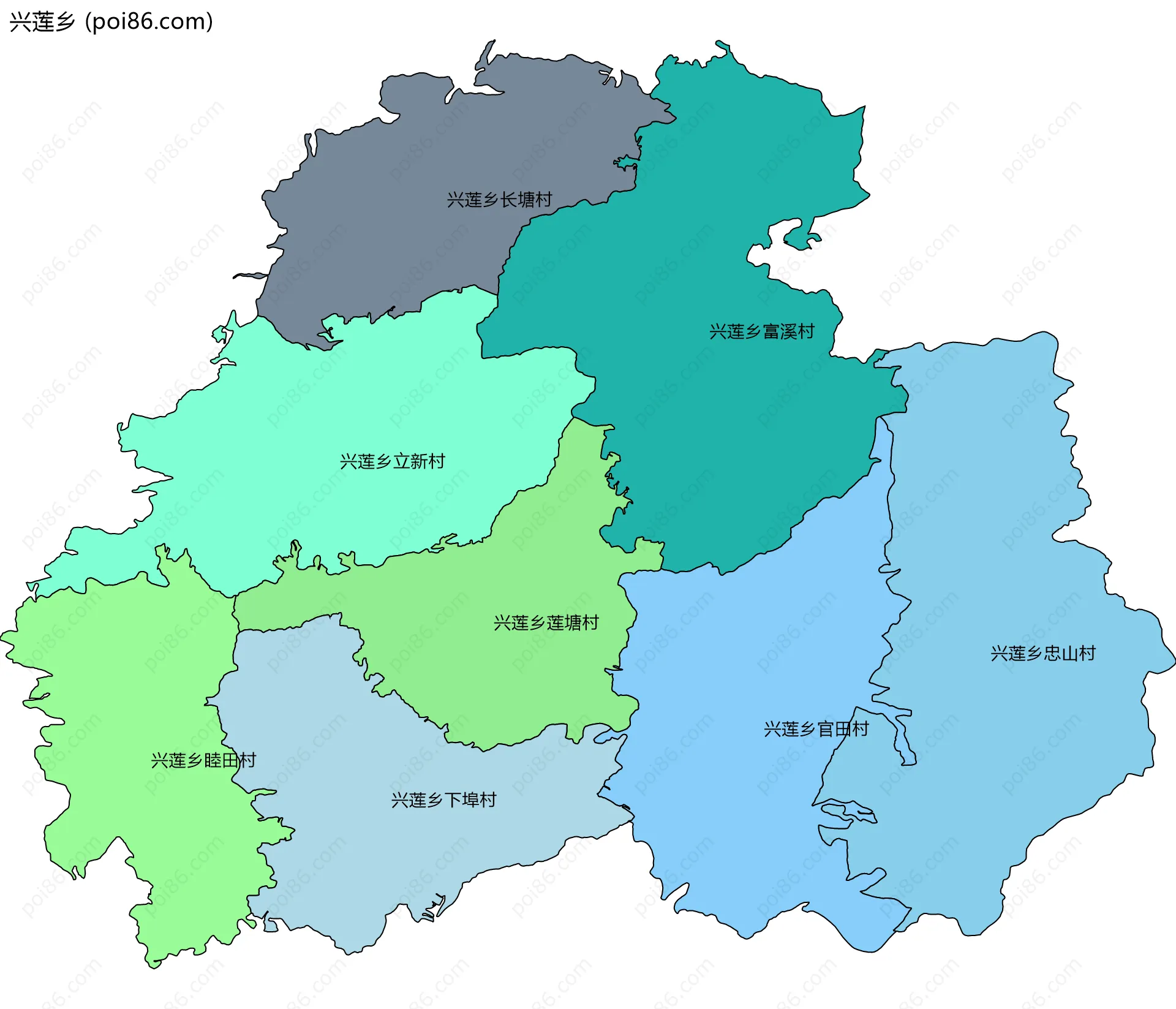 兴莲乡边界地图(五级行政区划)
