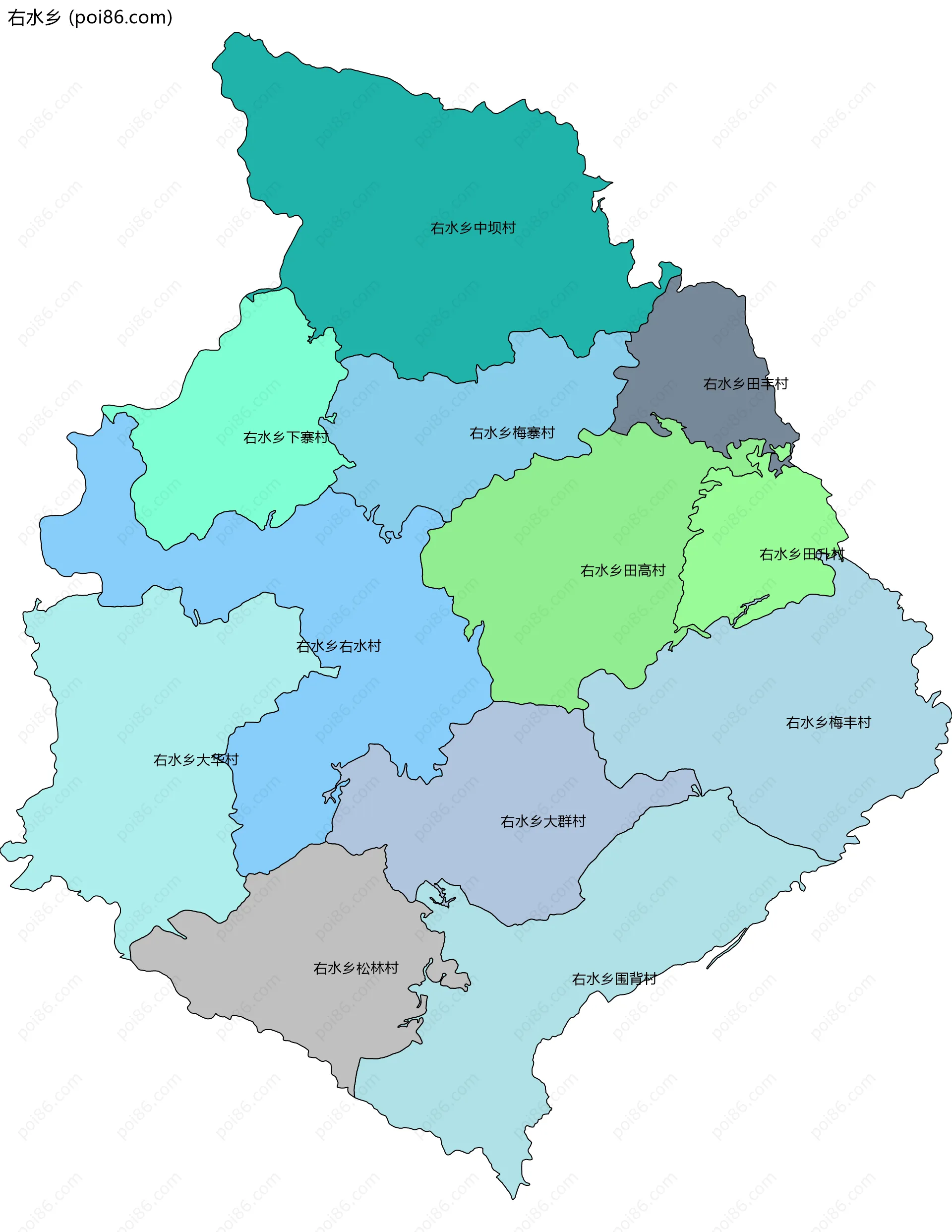 右水乡边界地图(五级行政区划)