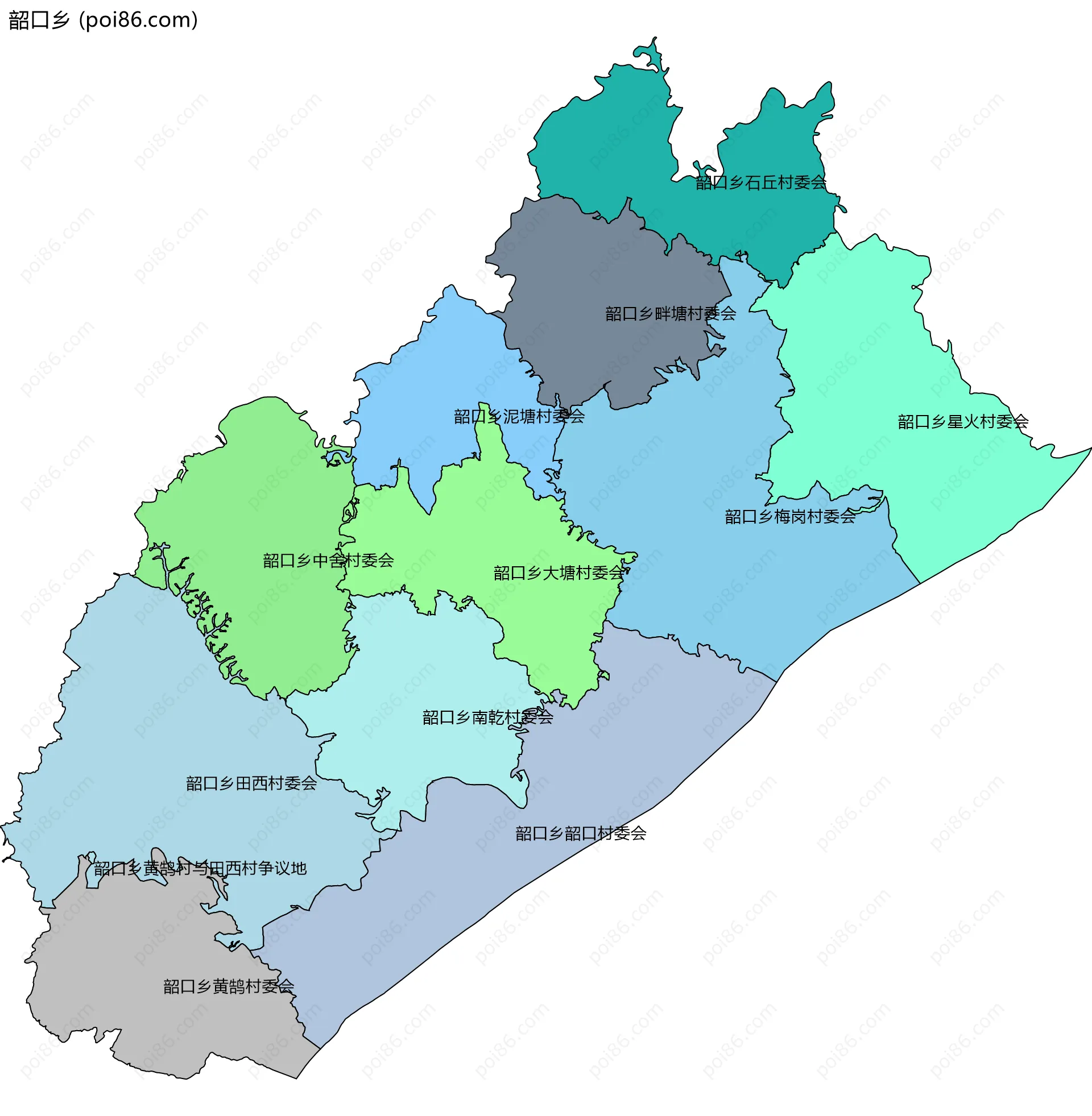 韶口乡边界地图(五级行政区划)