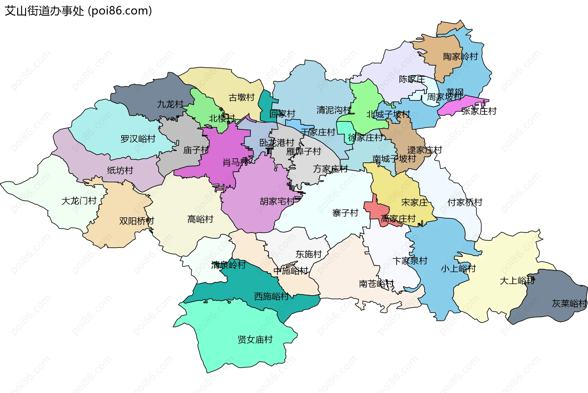 艾山街道办事处边界地图(五级行政区划)