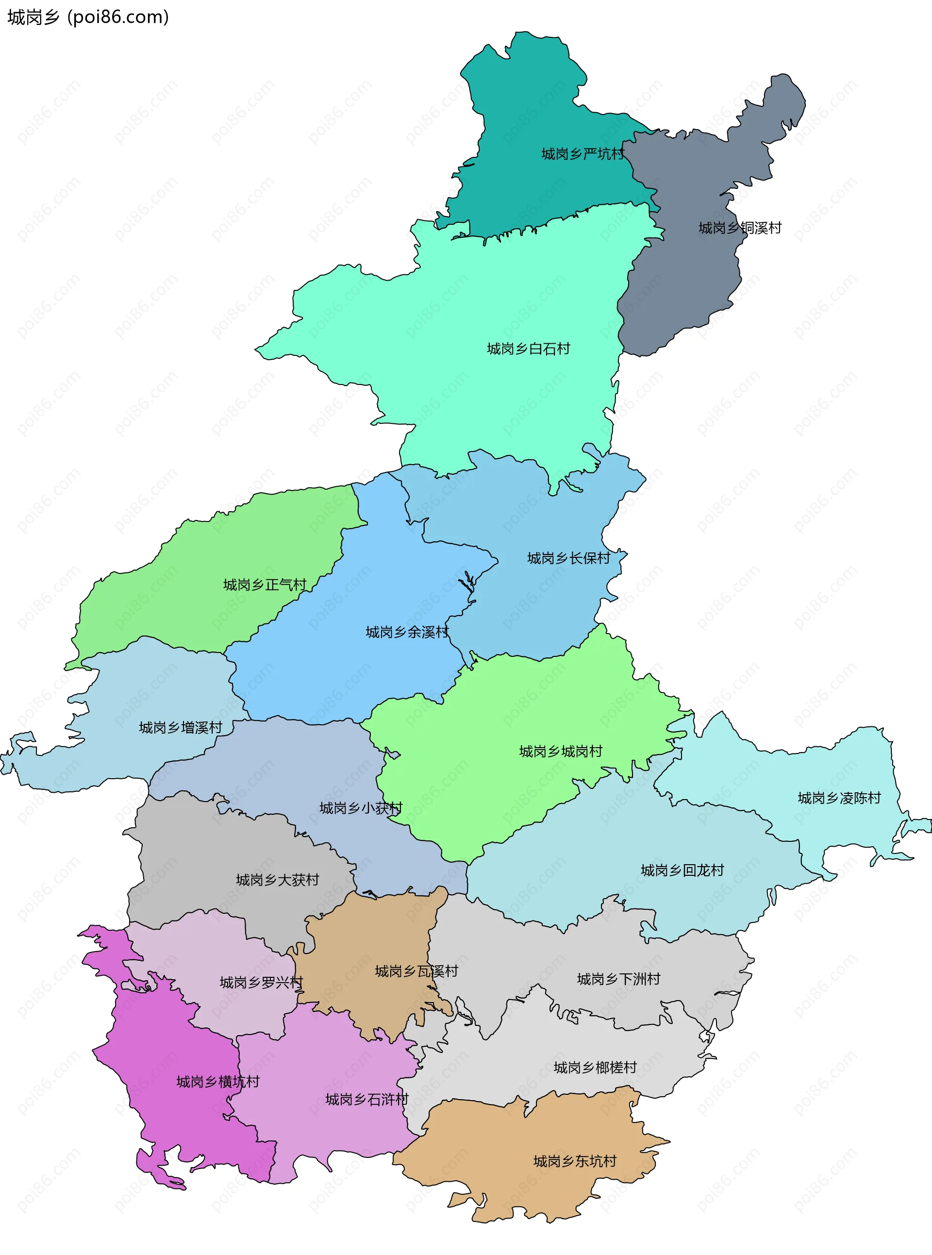 城岗乡边界地图(五级行政区划)