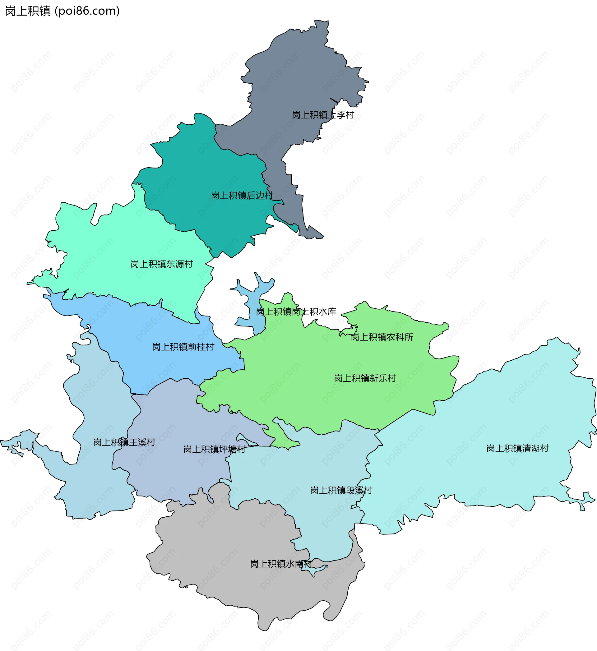 岗上积镇边界地图(五级行政区划)