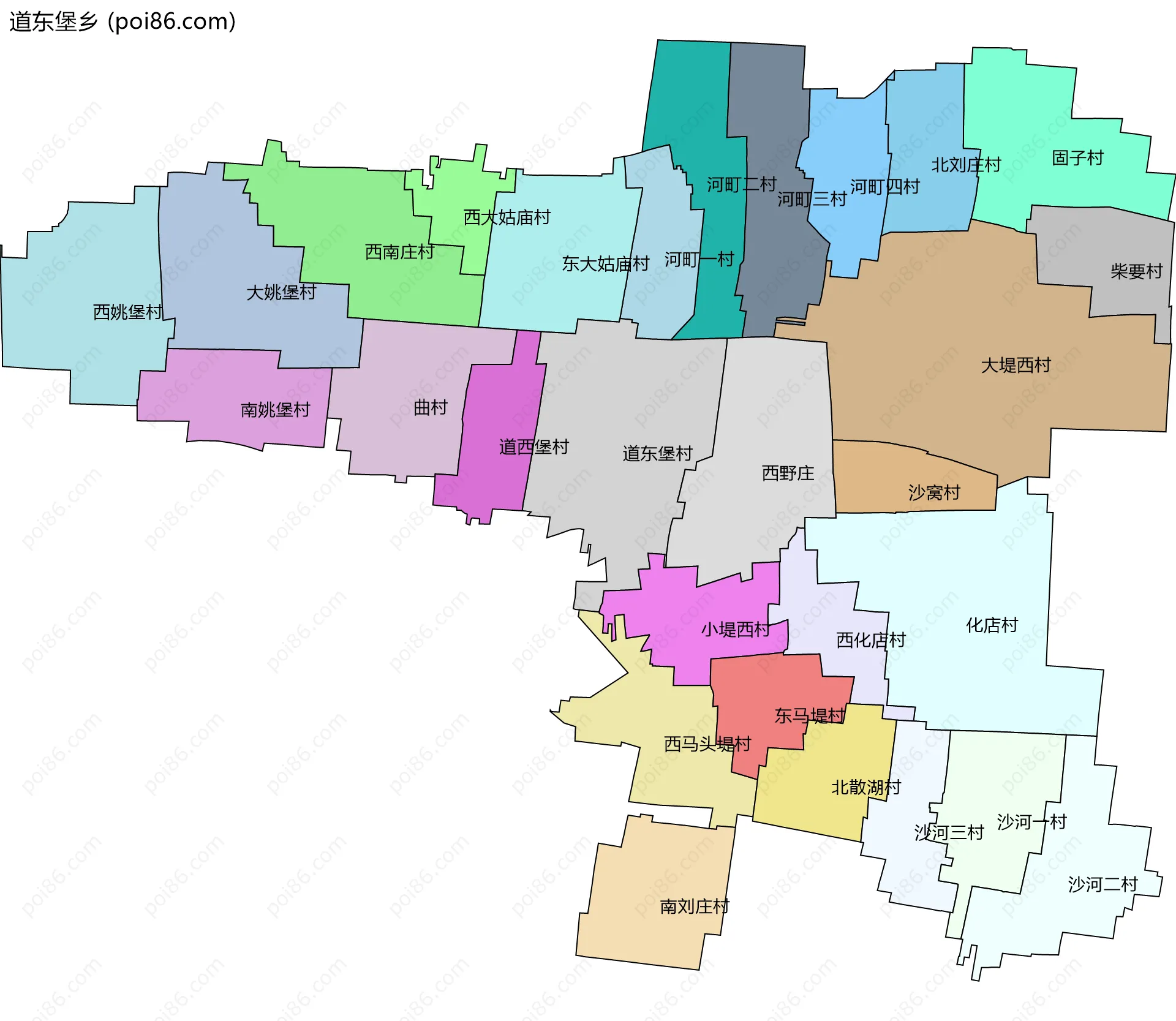 道东堡乡边界地图(五级行政区划)