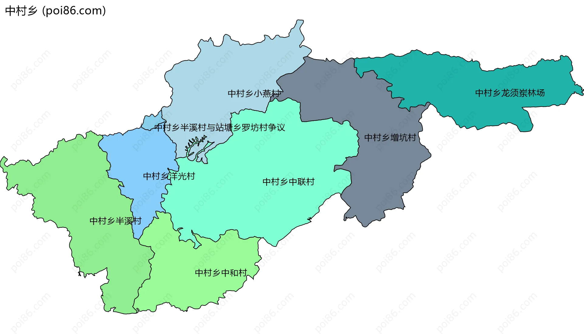中村乡边界地图(五级行政区划)