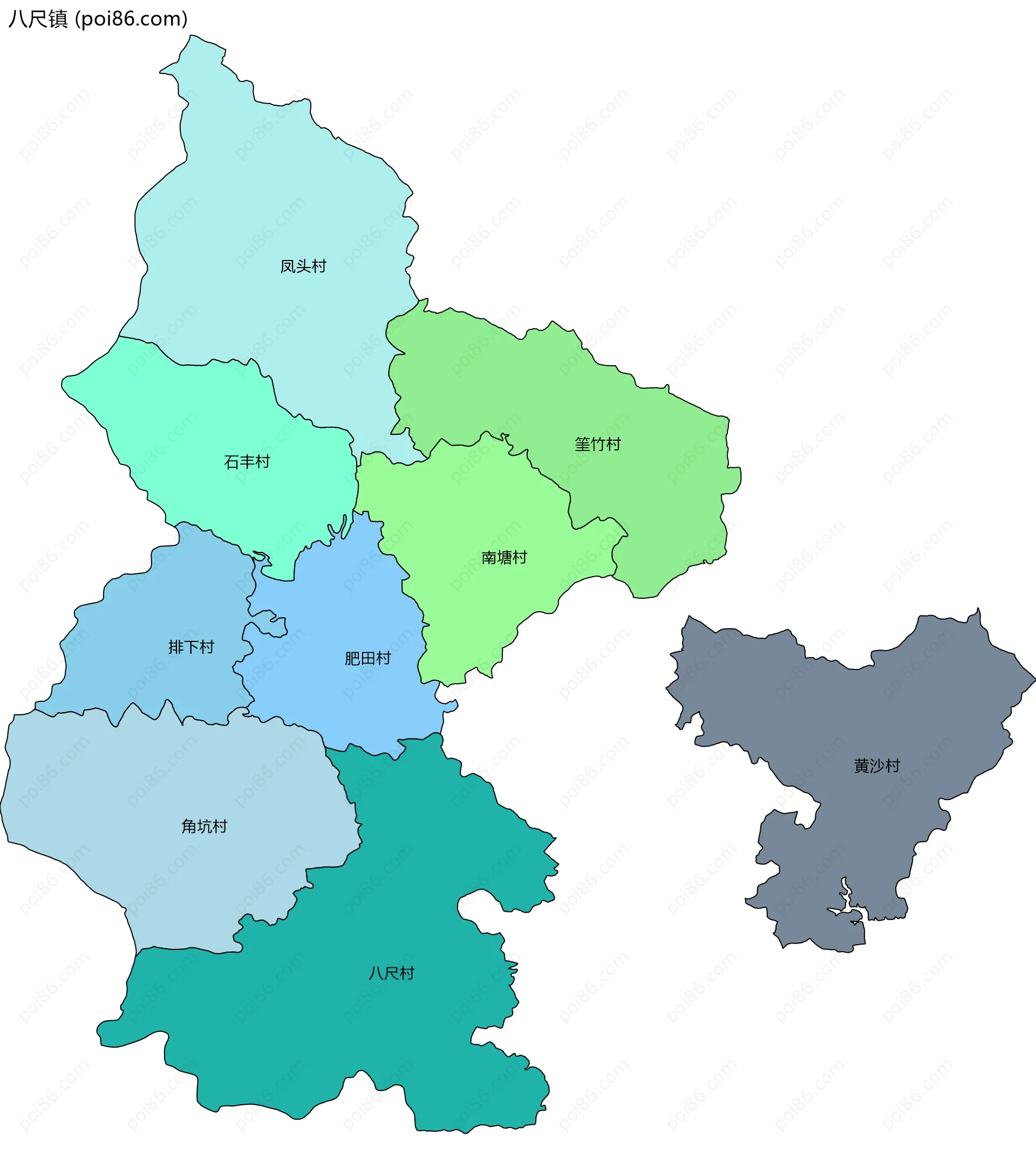 八尺镇边界地图(五级行政区划)