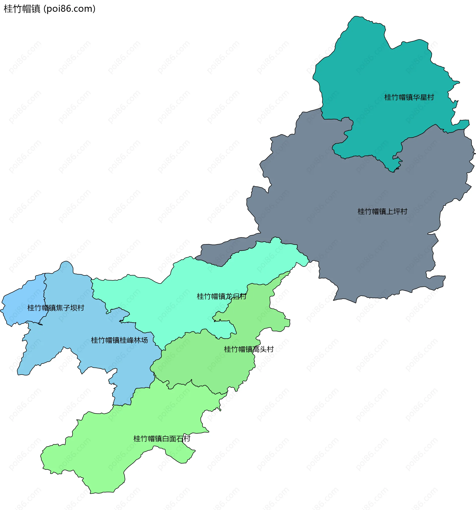 桂竹帽镇边界地图(五级行政区划)