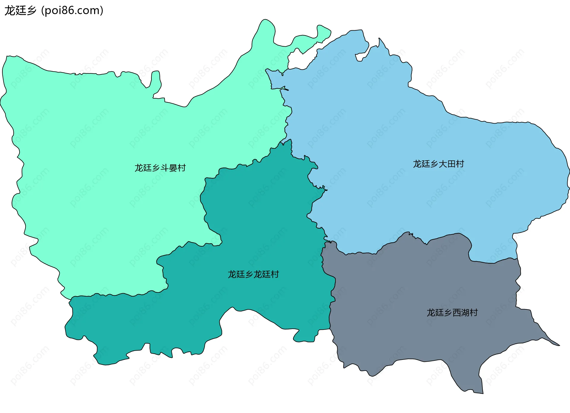 龙廷乡边界地图(五级行政区划)