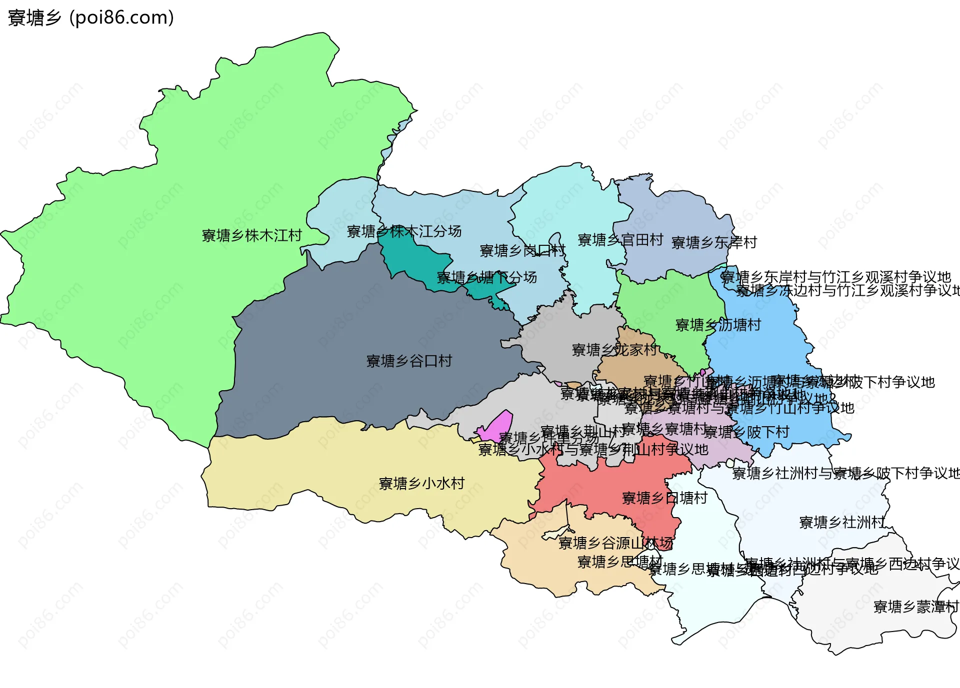 寮塘乡边界地图(五级行政区划)
