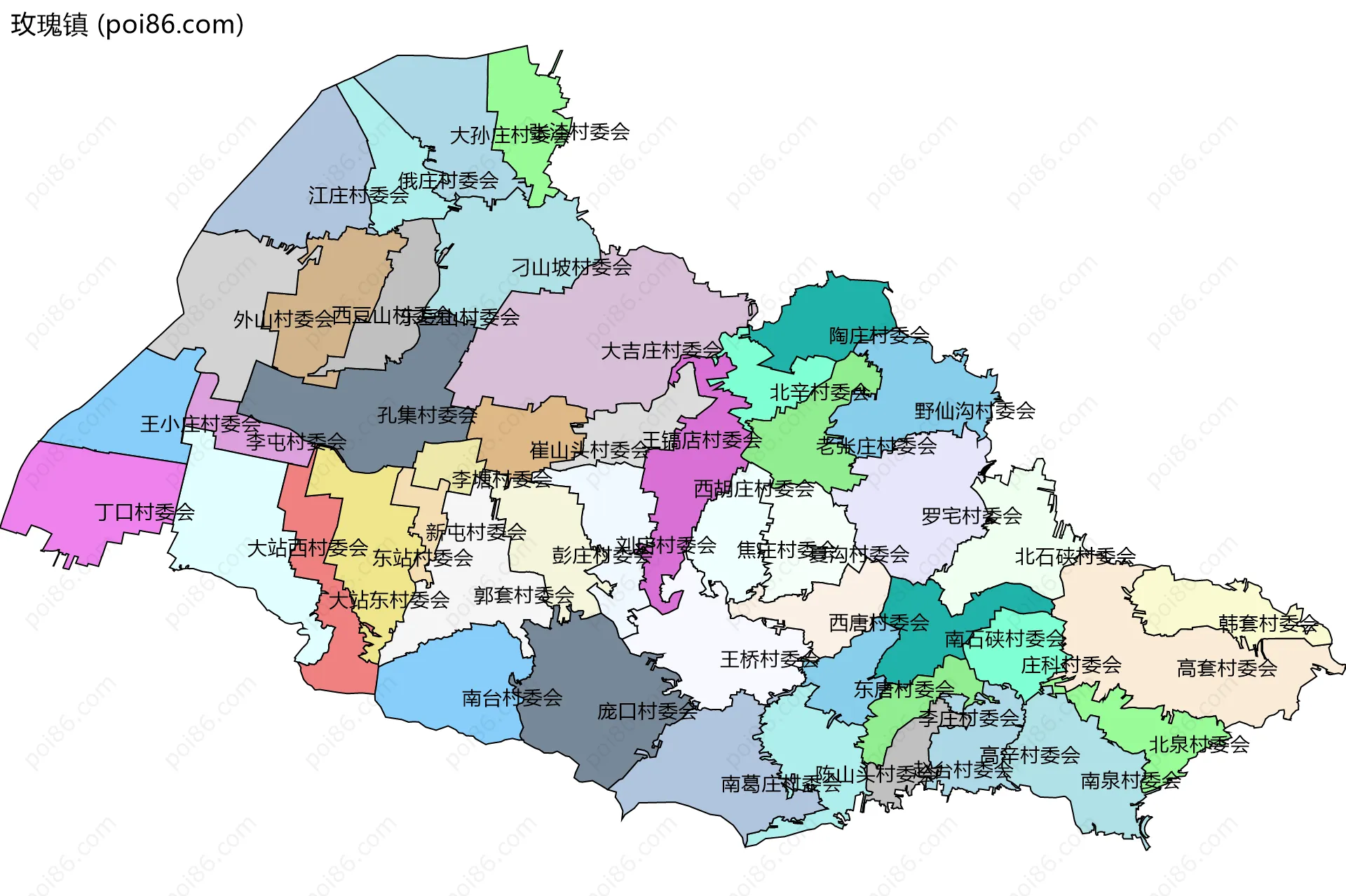 玫瑰镇边界地图(五级行政区划)
