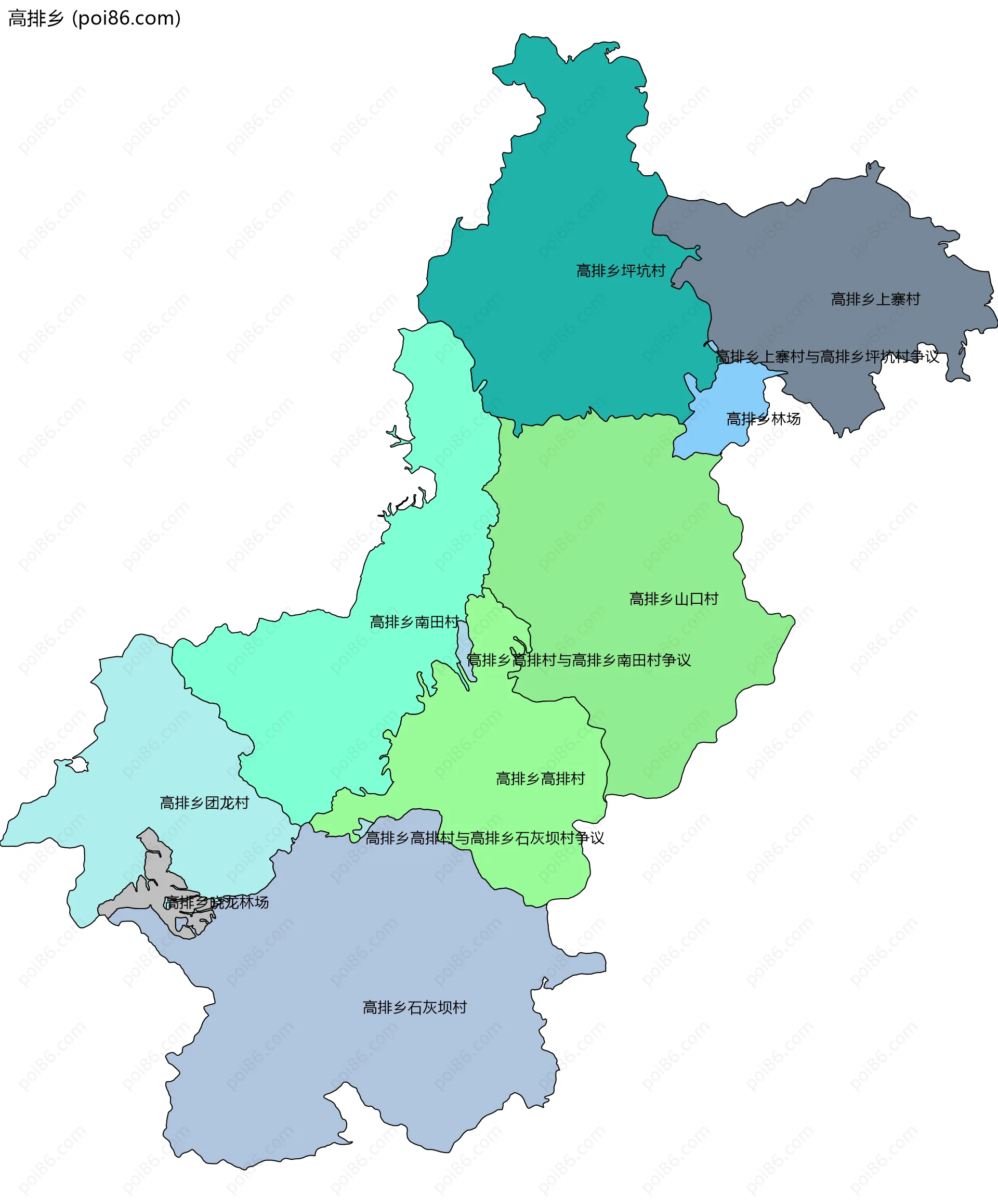 高排乡边界地图(五级行政区划)