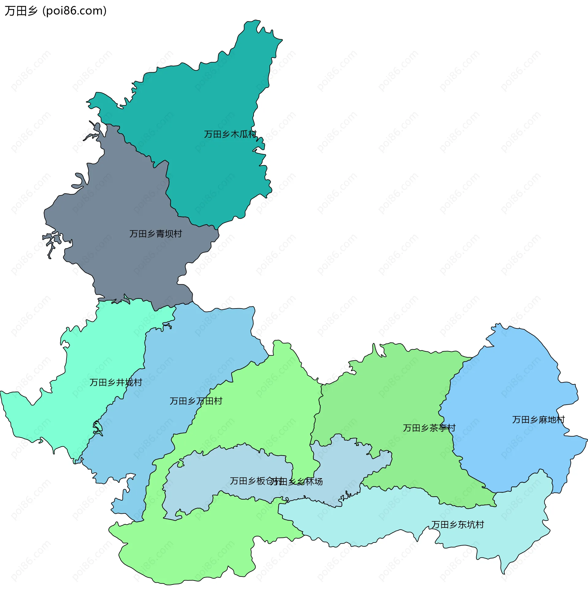 万田乡边界地图(五级行政区划)