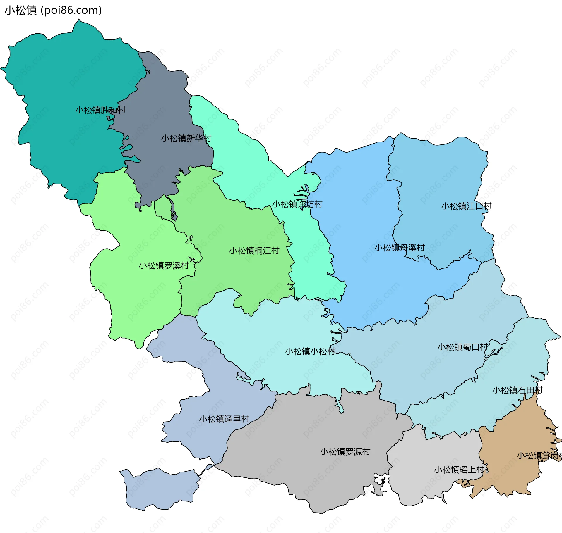 小松镇边界地图(五级行政区划)