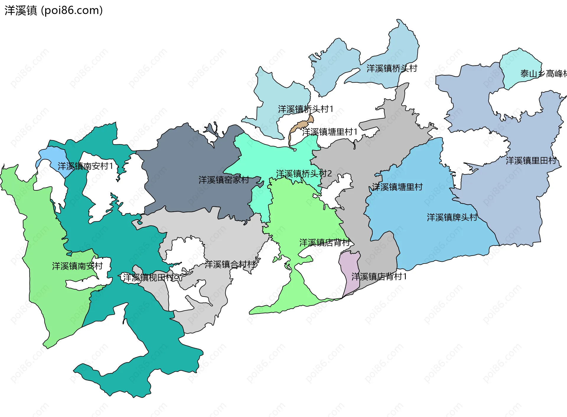 洋溪镇边界地图(五级行政区划)