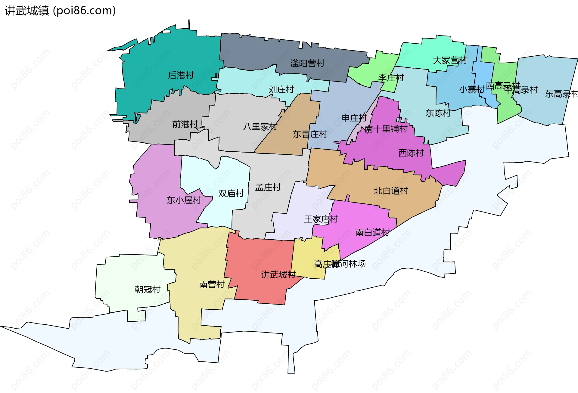 讲武城镇边界地图(五级行政区划)