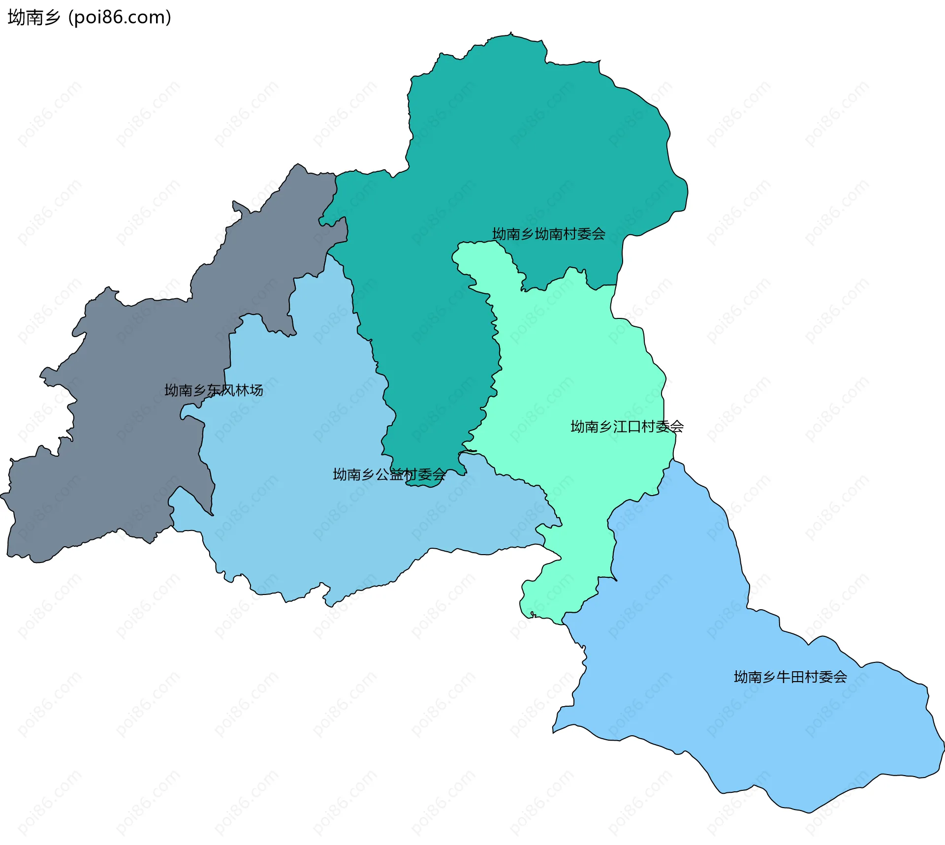 坳南乡边界地图(五级行政区划)