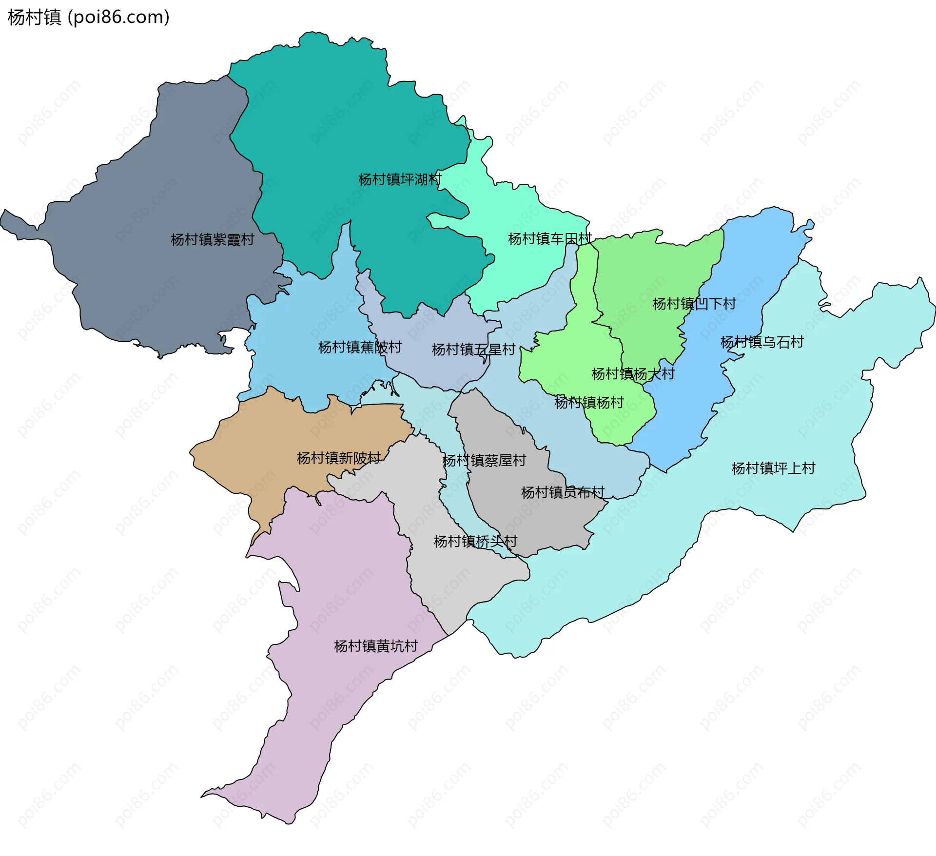 杨村镇边界地图(五级行政区划)