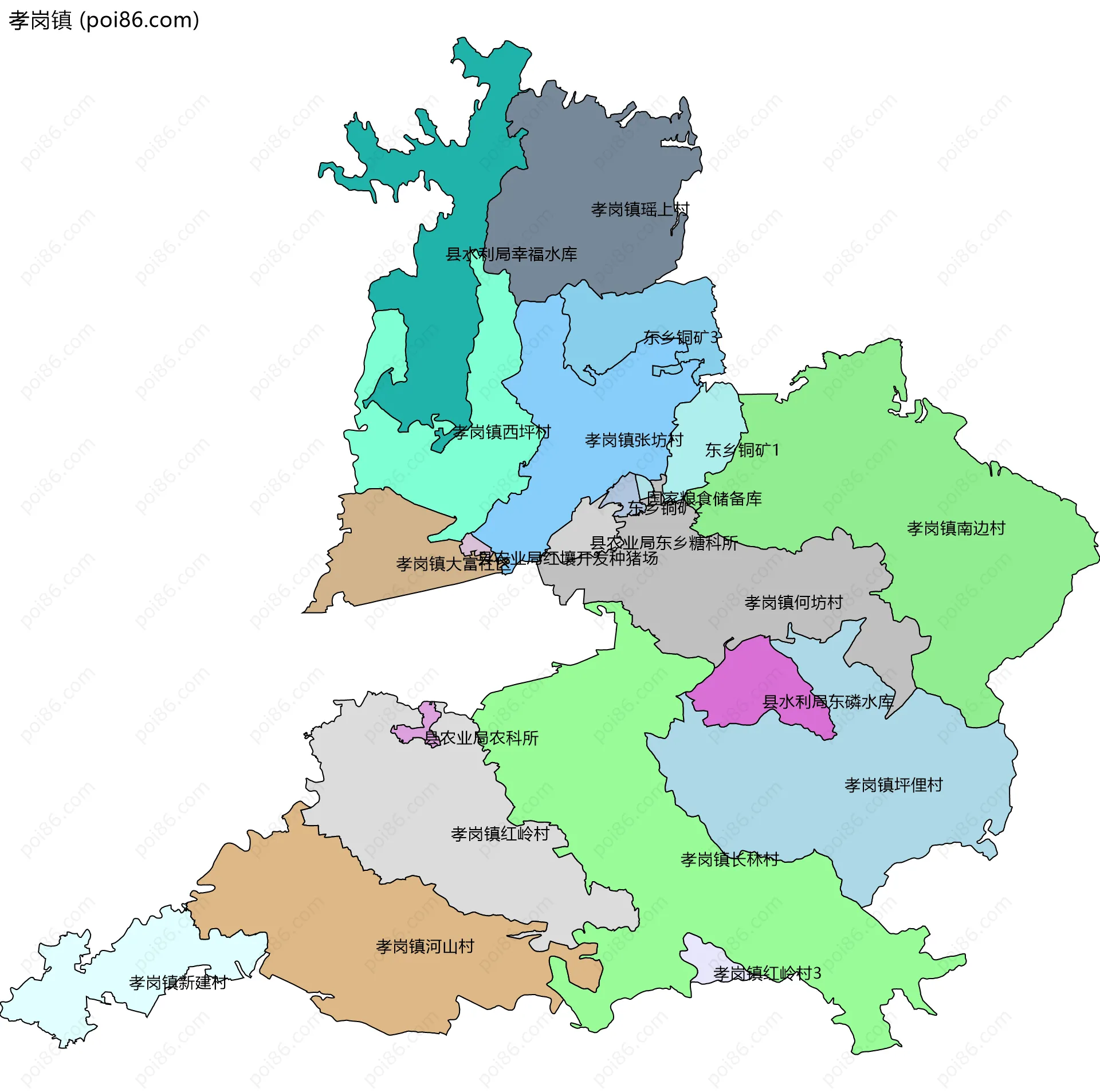 孝岗镇边界地图(五级行政区划)