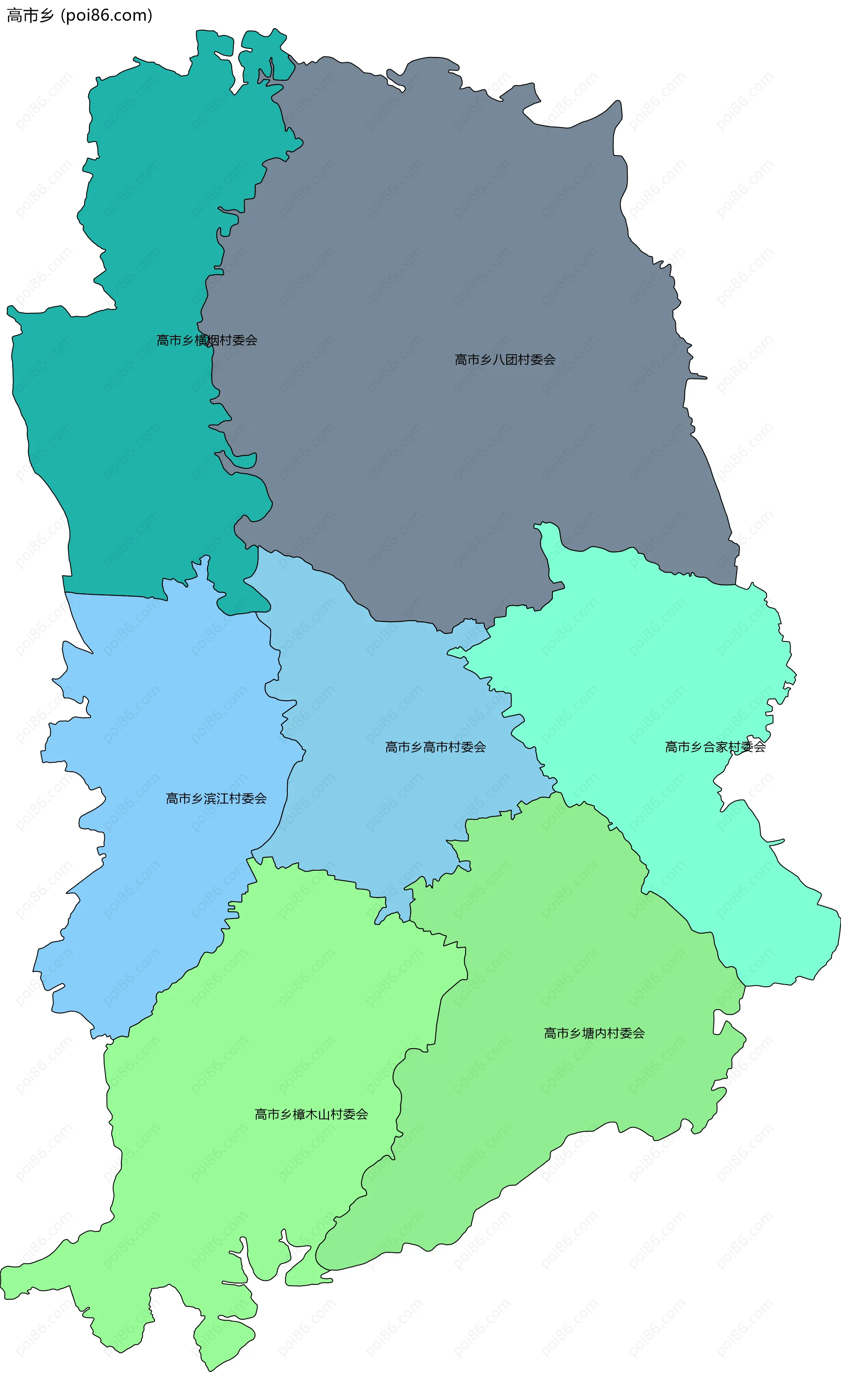 高市乡边界地图(五级行政区划)