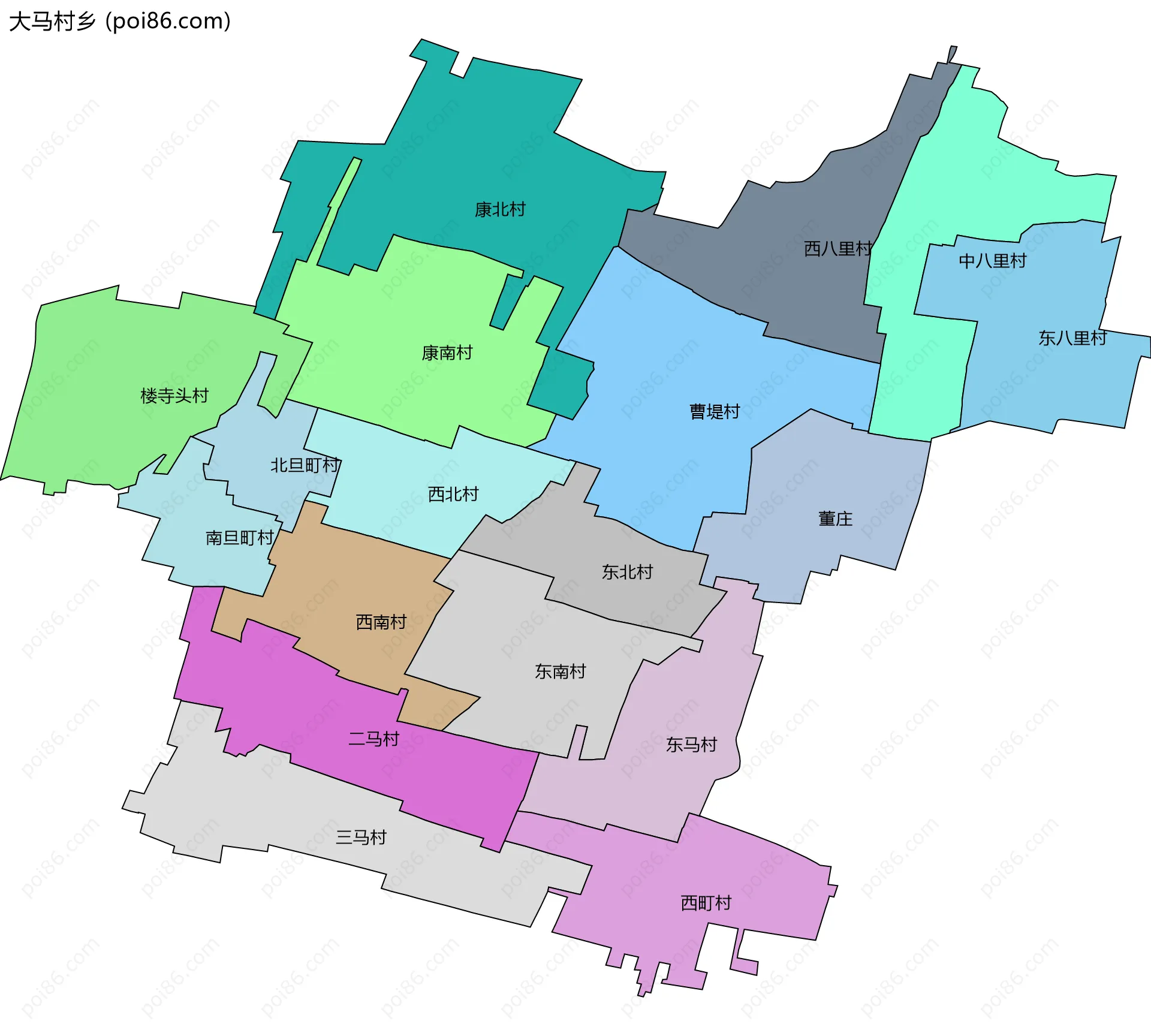 大马村乡边界地图(五级行政区划)